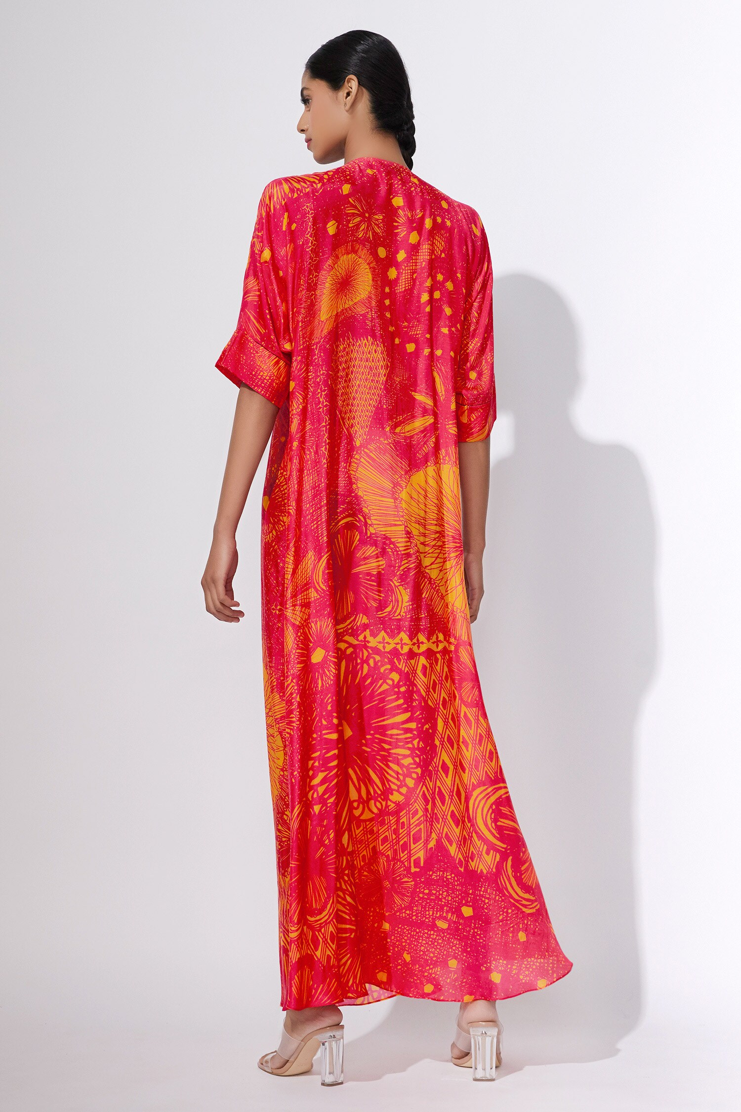 Buy Saaksha & Kinni Yellow Cotton Silk Printed Kaftan Online Aza Fashions