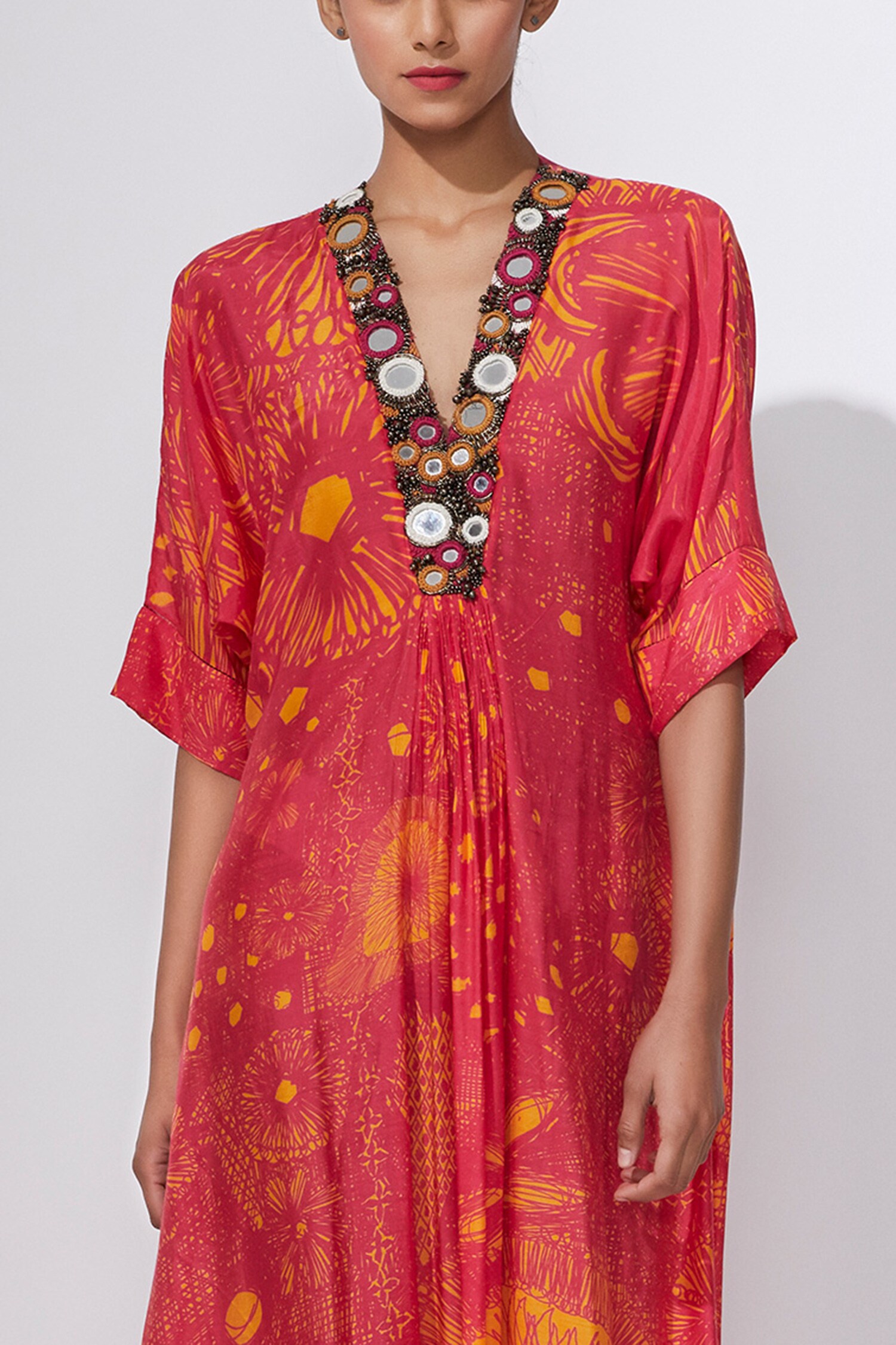 Buy Saaksha & Kinni Yellow Cotton Silk Printed Kaftan Online Aza Fashions