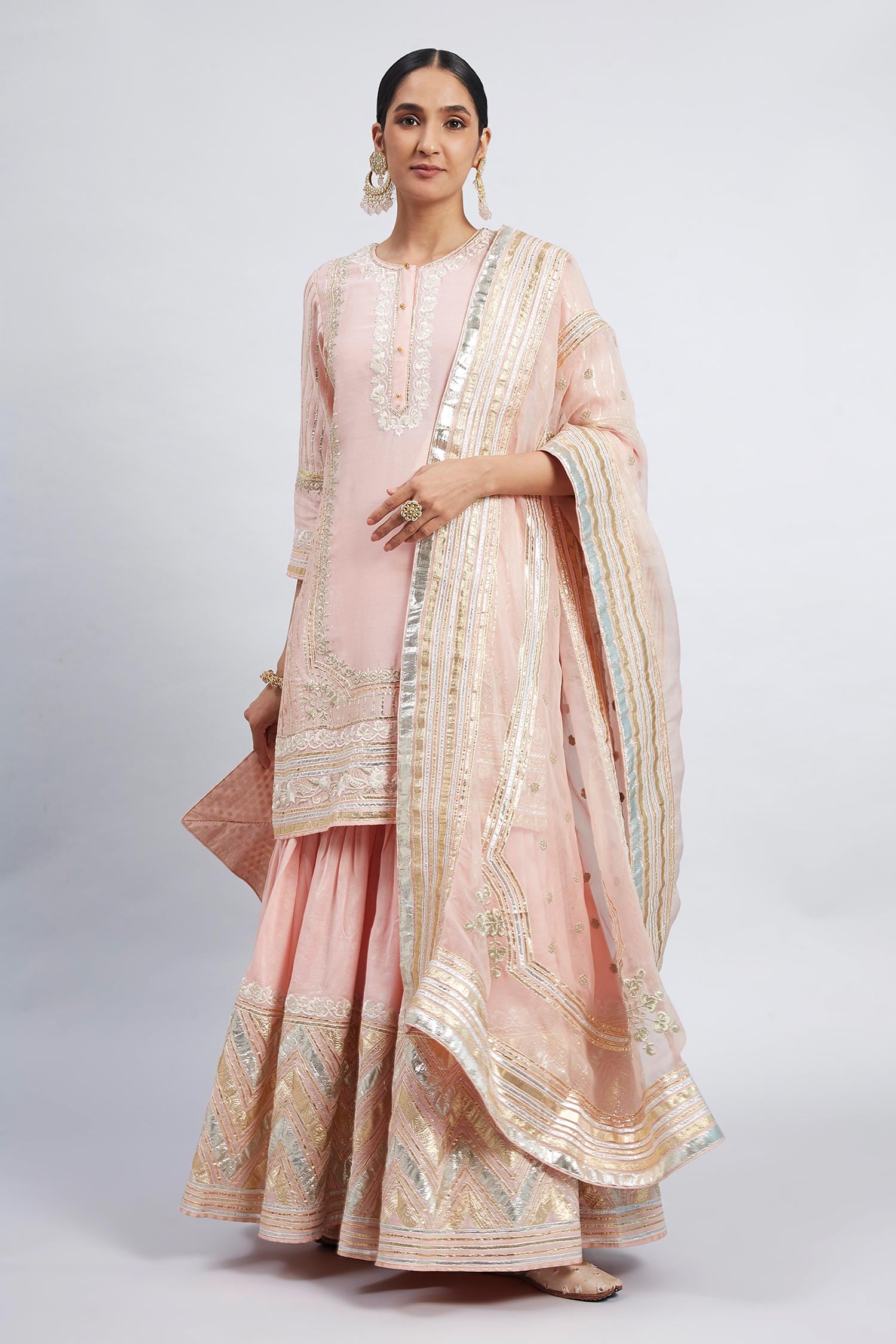 Sheetal Batra Pink Kurta And Gharara: Chanderi Silk Banarasi; Dupatta: Erina Set For Women