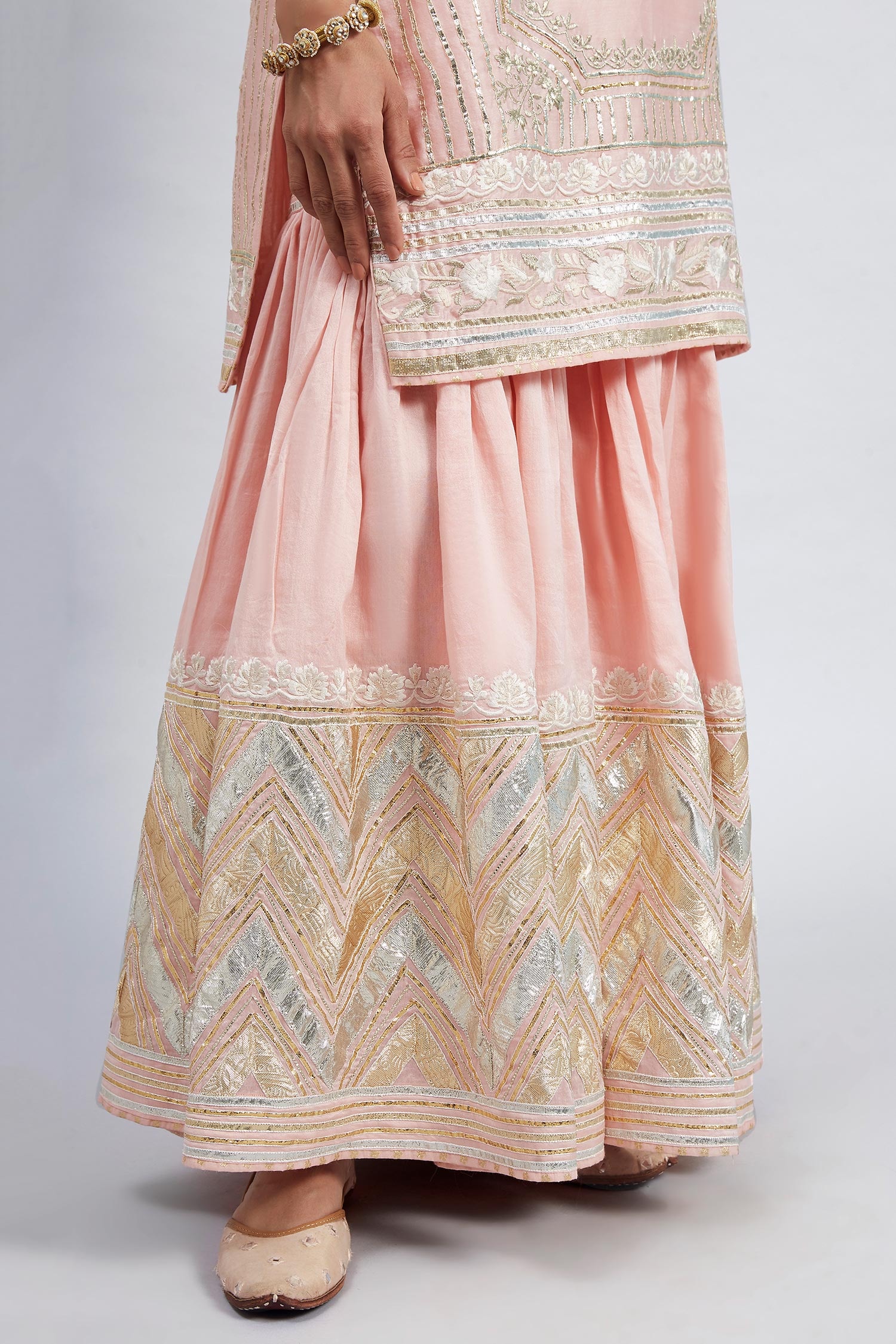 Buy Aarvi Pearl Pink Long Kurta With Palazzo And Dupatta by SHEETAL BATRA  at Ogaan Online Shopping Site