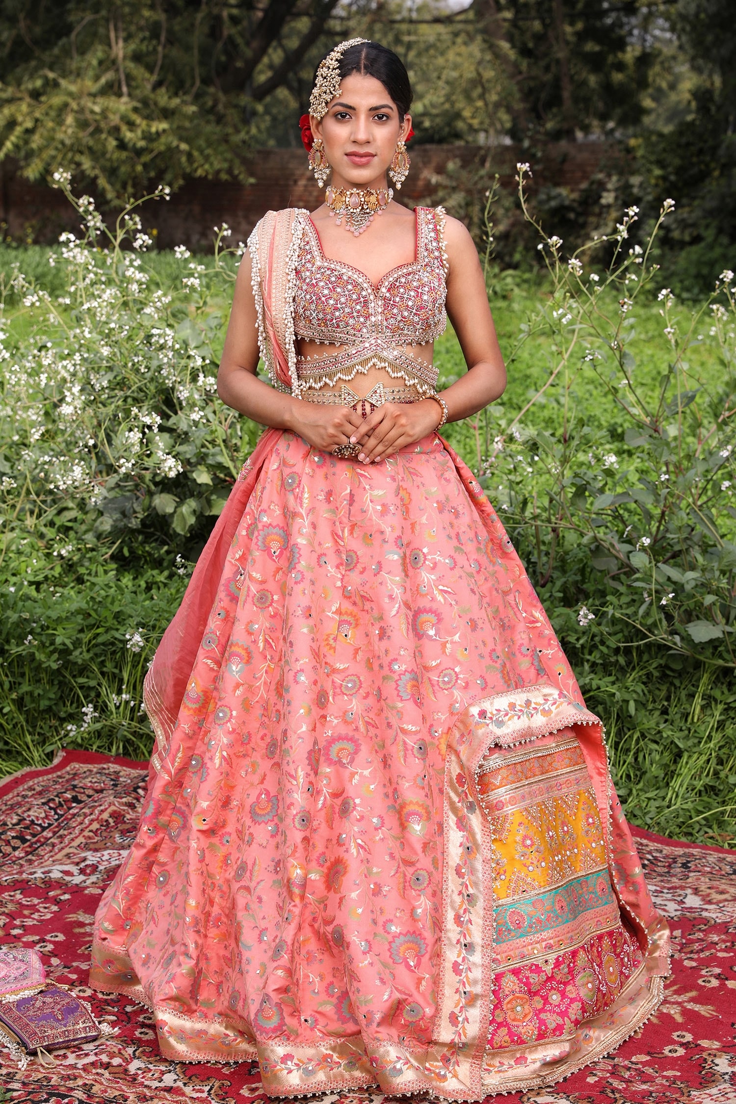 Buy Peach & Multi Colour Gulbahar Embroidered Lehenga Set Online - RI.Ritu  Kumar India Store View