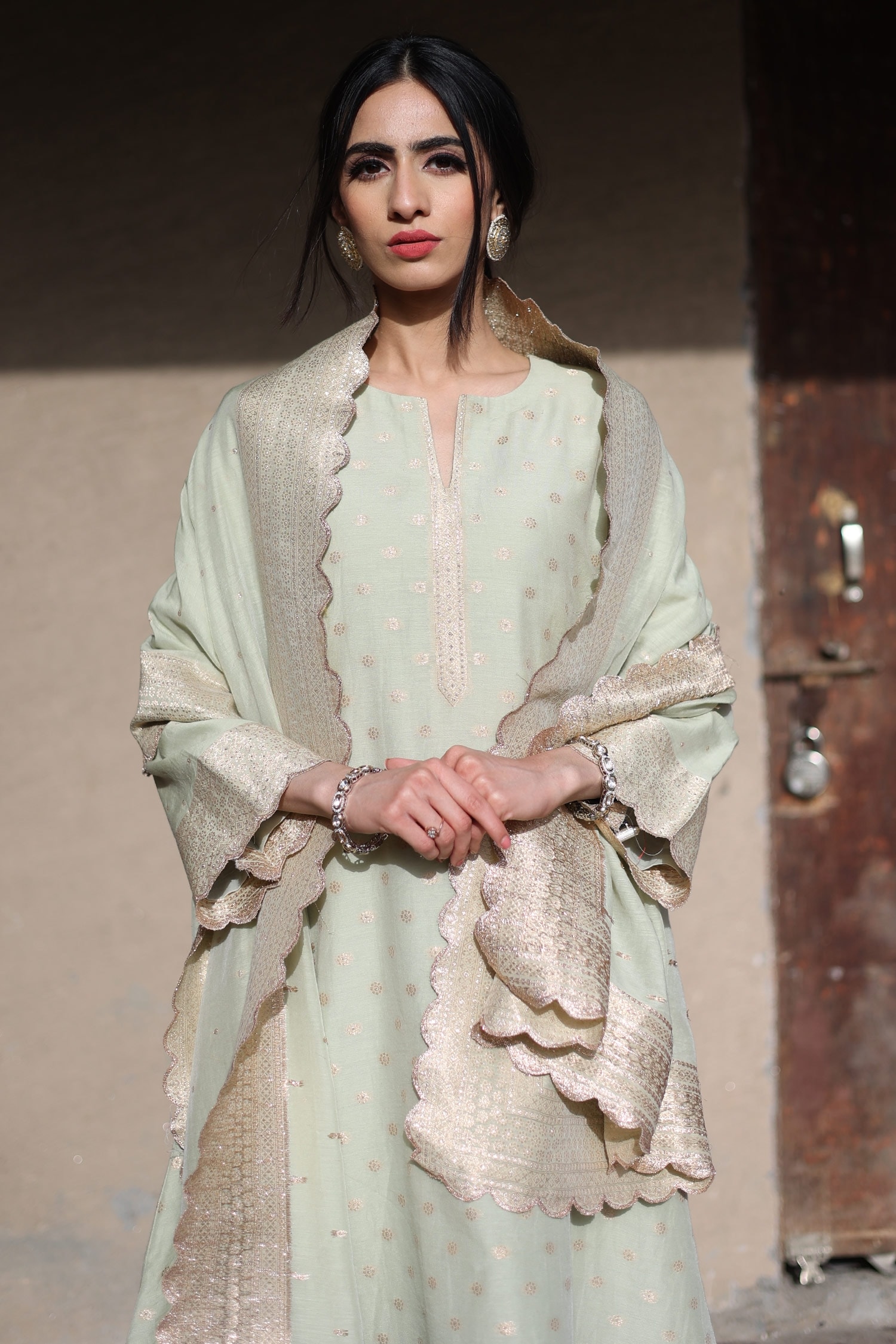 Lime Green Scallop Pitten Kurta Set