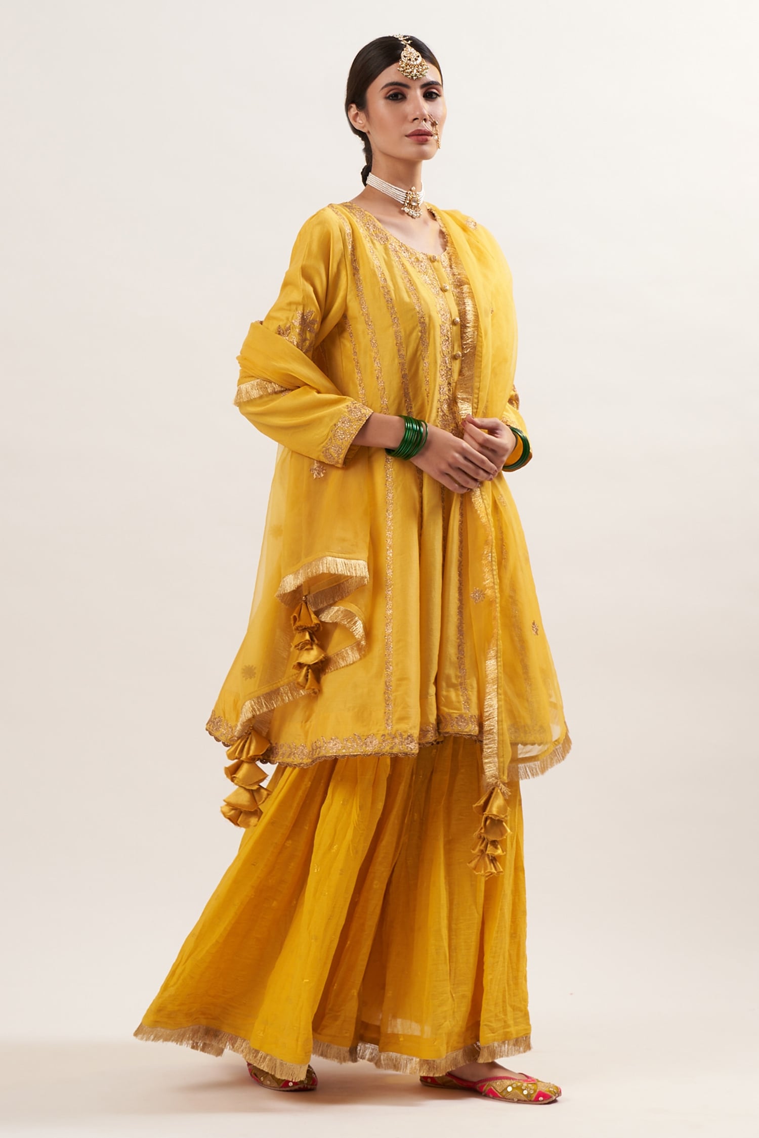 Buy Heena Kochhar Yellow Chanderi Anarkali Gharara Set Online | Aza ...