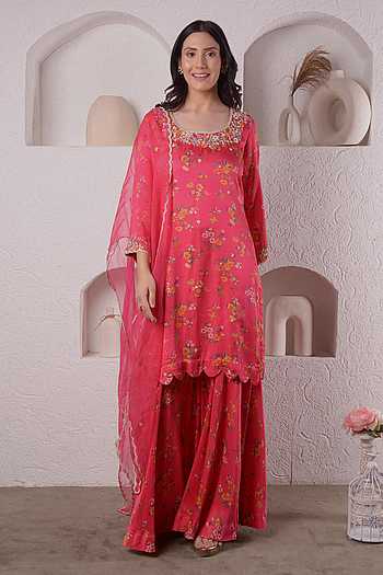 Ruby Red Frill Kurta & Sharara Set