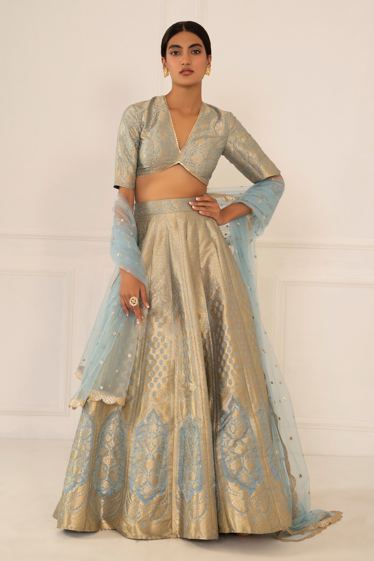 Suhino Banarasi Katan Silk Lehenga Set | Multi Color, Soft Net, Scoop,  Sleeveless | Banarasi lehenga, Traditional indian dress, Lehenga