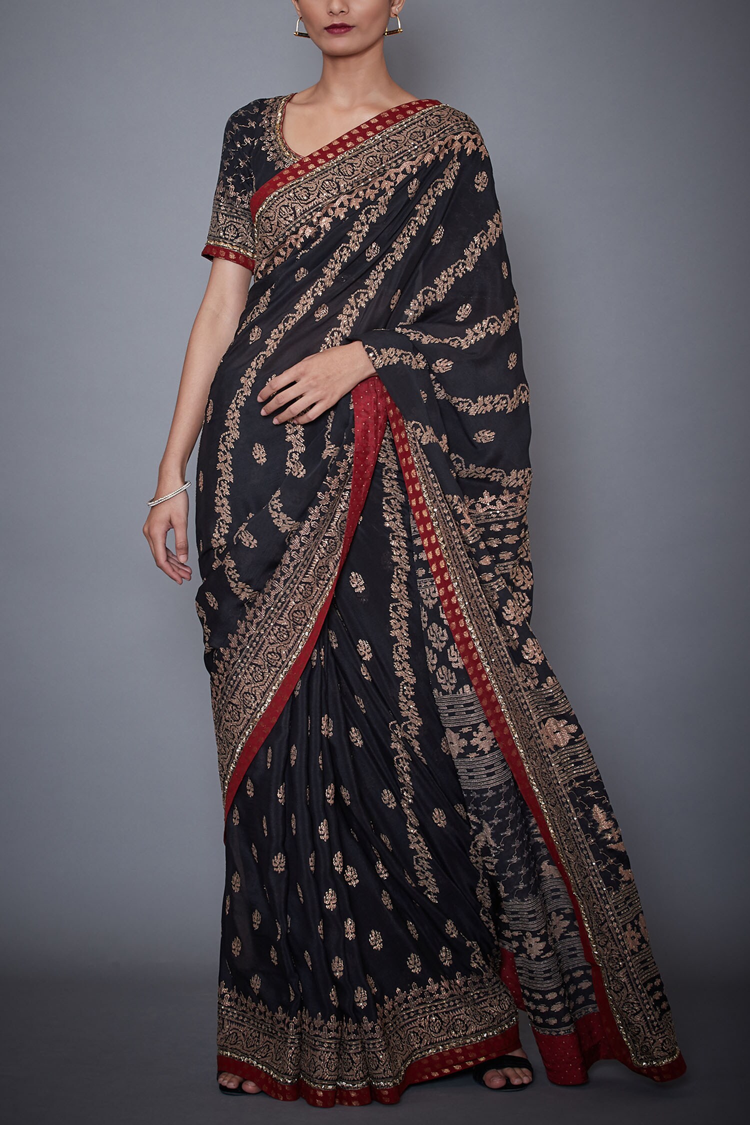 Buy Riritu Kumar Black Silk Chinon Embroidered Saree With Unstitched Blouse Online Aza Fashions 5561