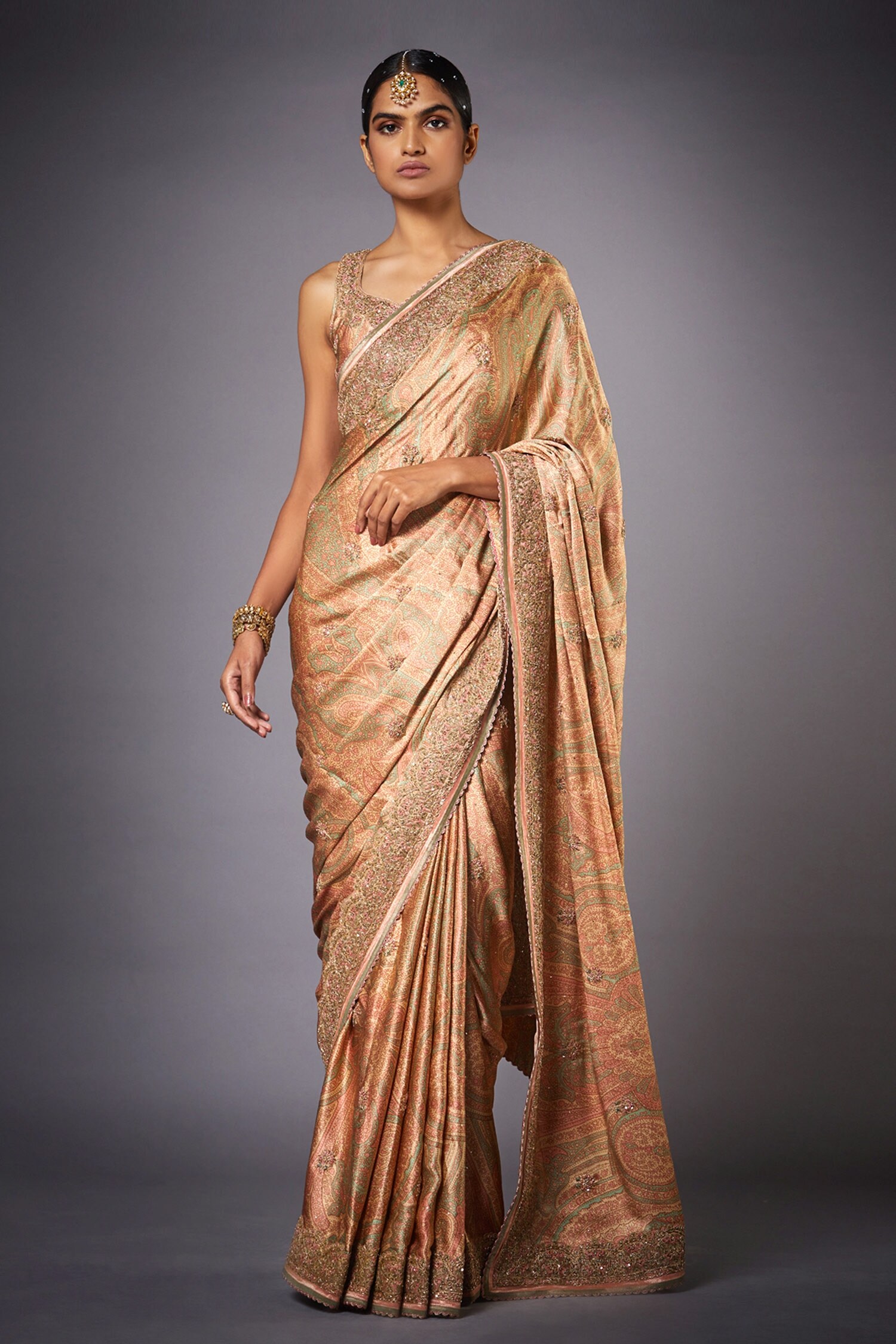 RI.Ritu Kumar Pink Silk; Lining: Viscose Printed Saree For Women