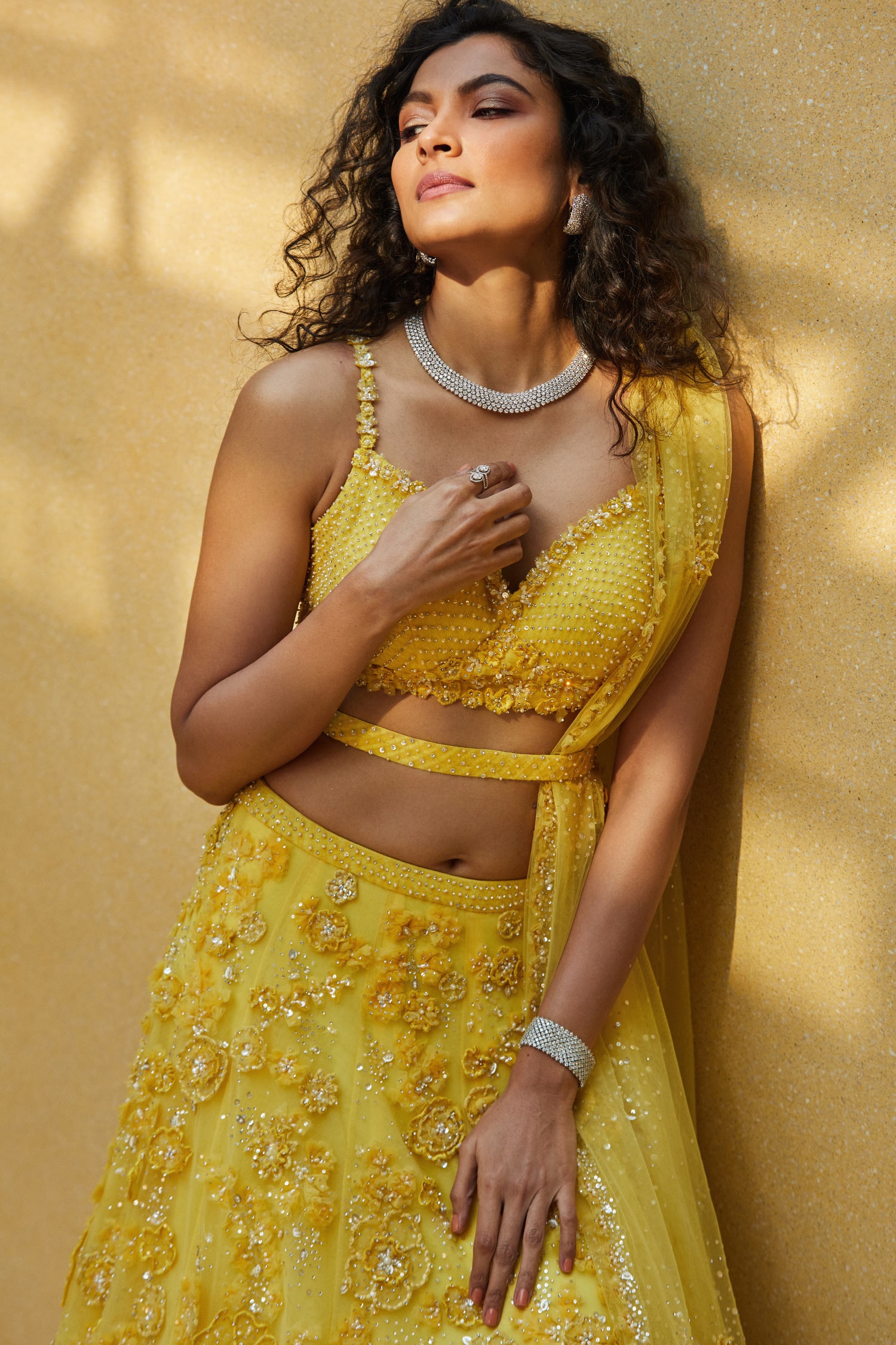 Yellow Georgette Zari Embroidered Lehenga Set Design by Vvani By Vani Vats  at Pernia's Pop Up Shop 2024