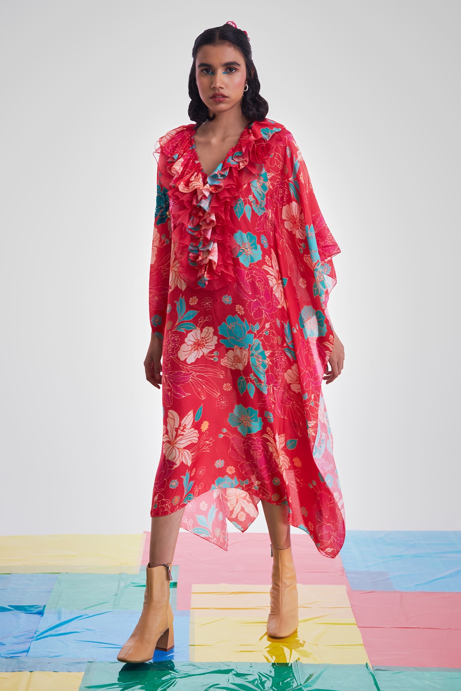Buy Interpret Red Cotton Silk Scarlet Printed Dress Online | Aza Fashions