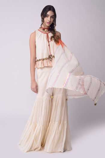 Loretta Supima Cotton White Kurta with Sharara Set