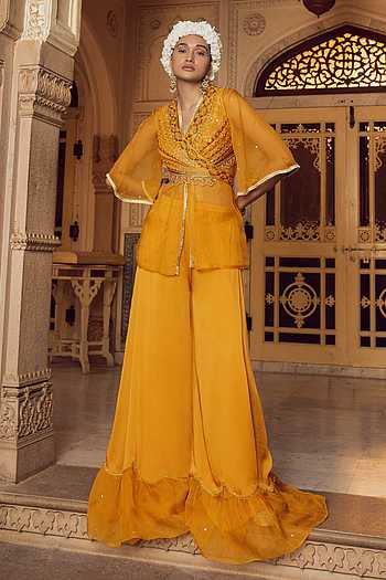 Buy Supria Munjal Yellow Chanderi Short 