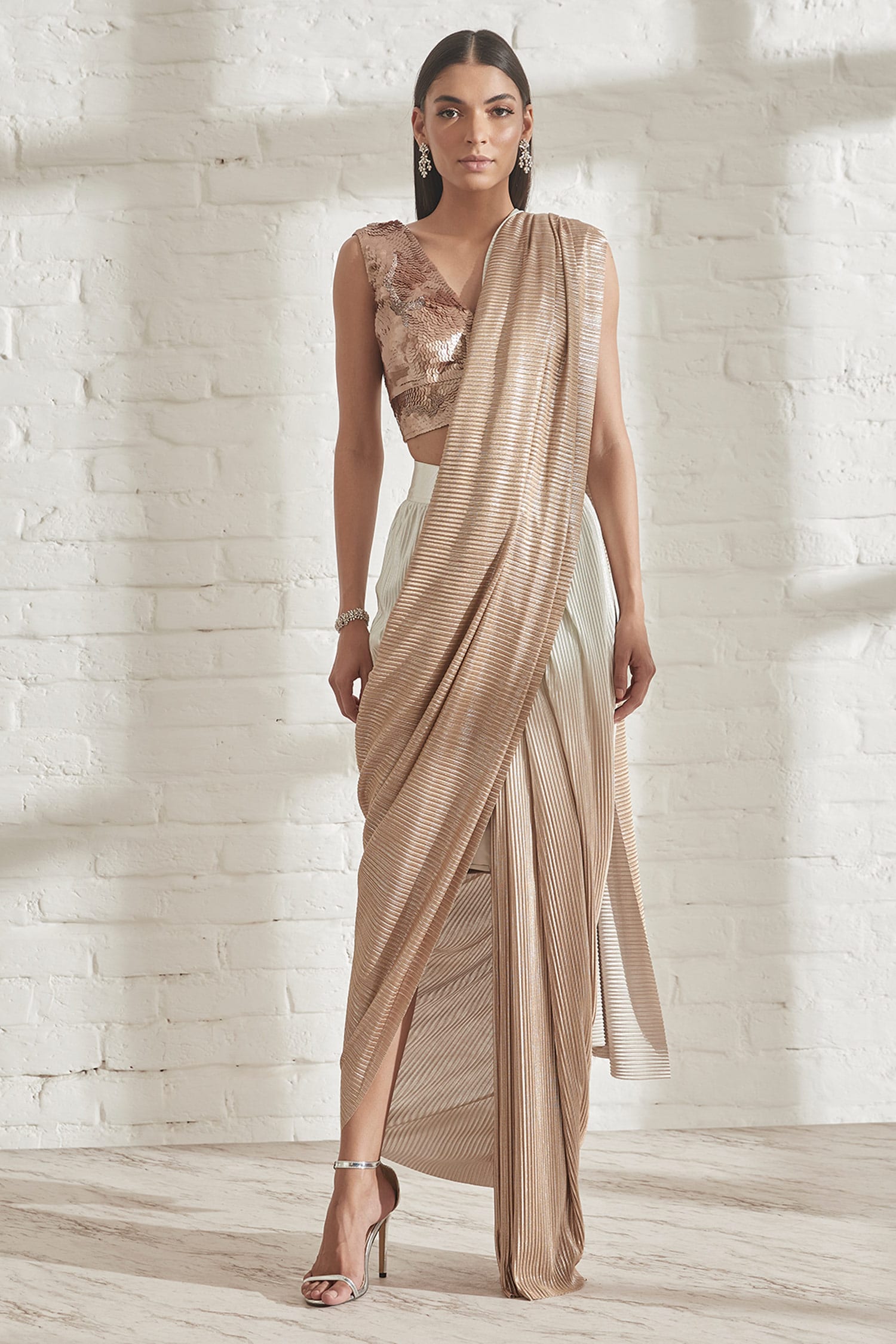 metallic silver bridal saree