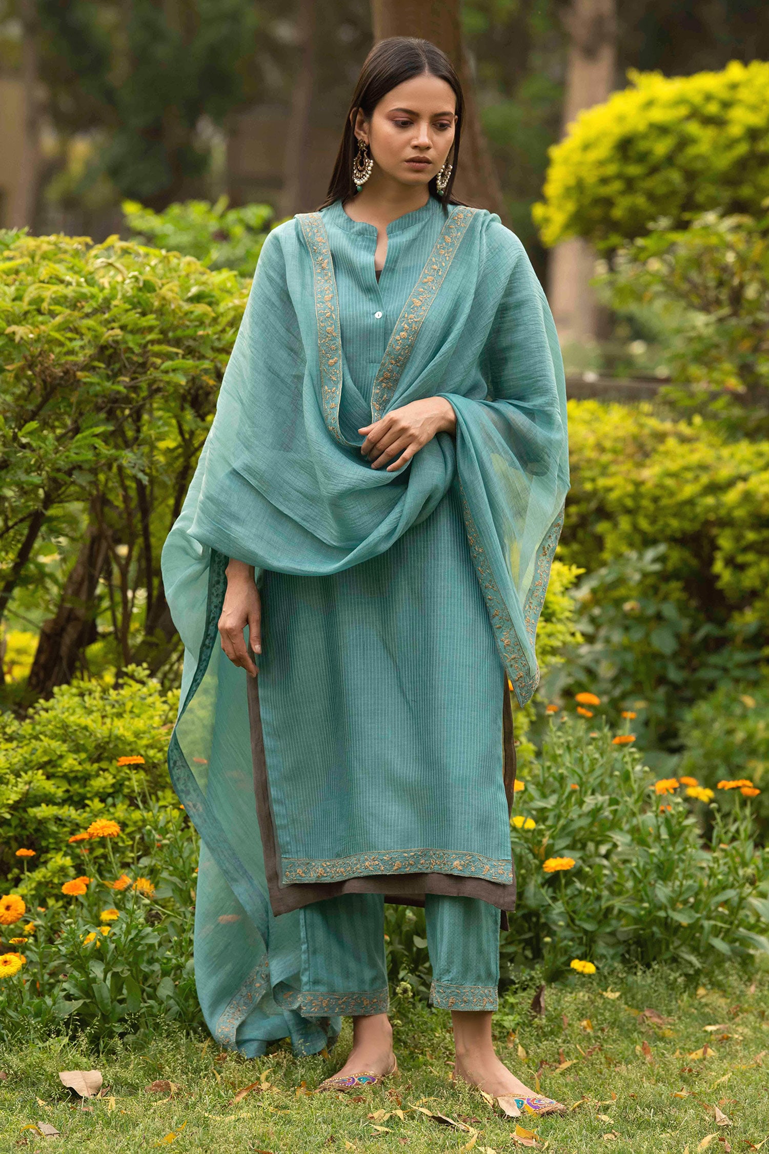 Buy Blue Handwoven ; Dupatta: Mul Kurta Set For Women by Priti Prashant ...