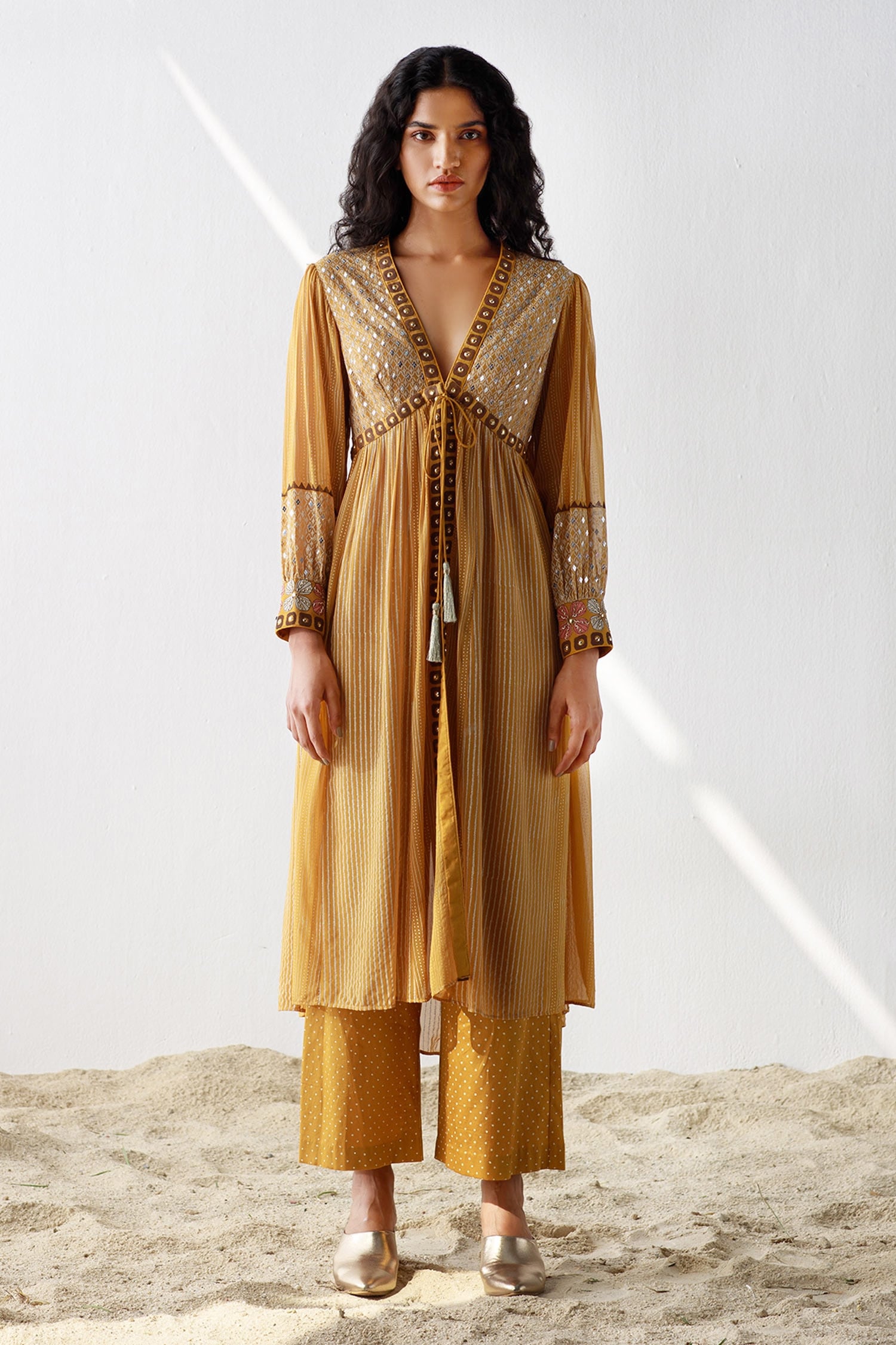 Surbhi Gupta Yellow Printed Kurta And Pant Set