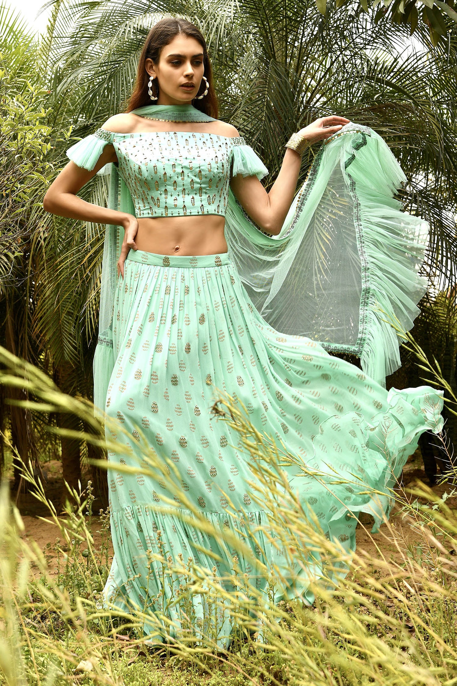 Buy Surbhi Gupta Blue Embroidered Lehenga Set Online | Aza Fashions