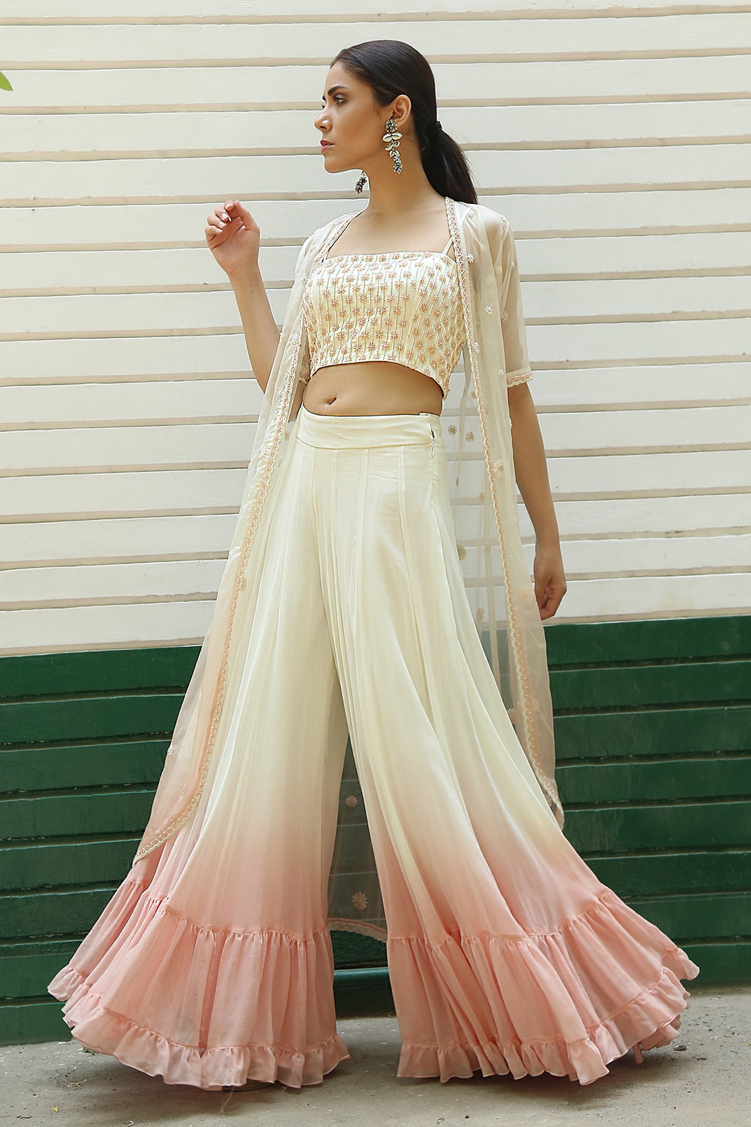 Buy White Embroidered Top And Pant Set For Women by Surbhi