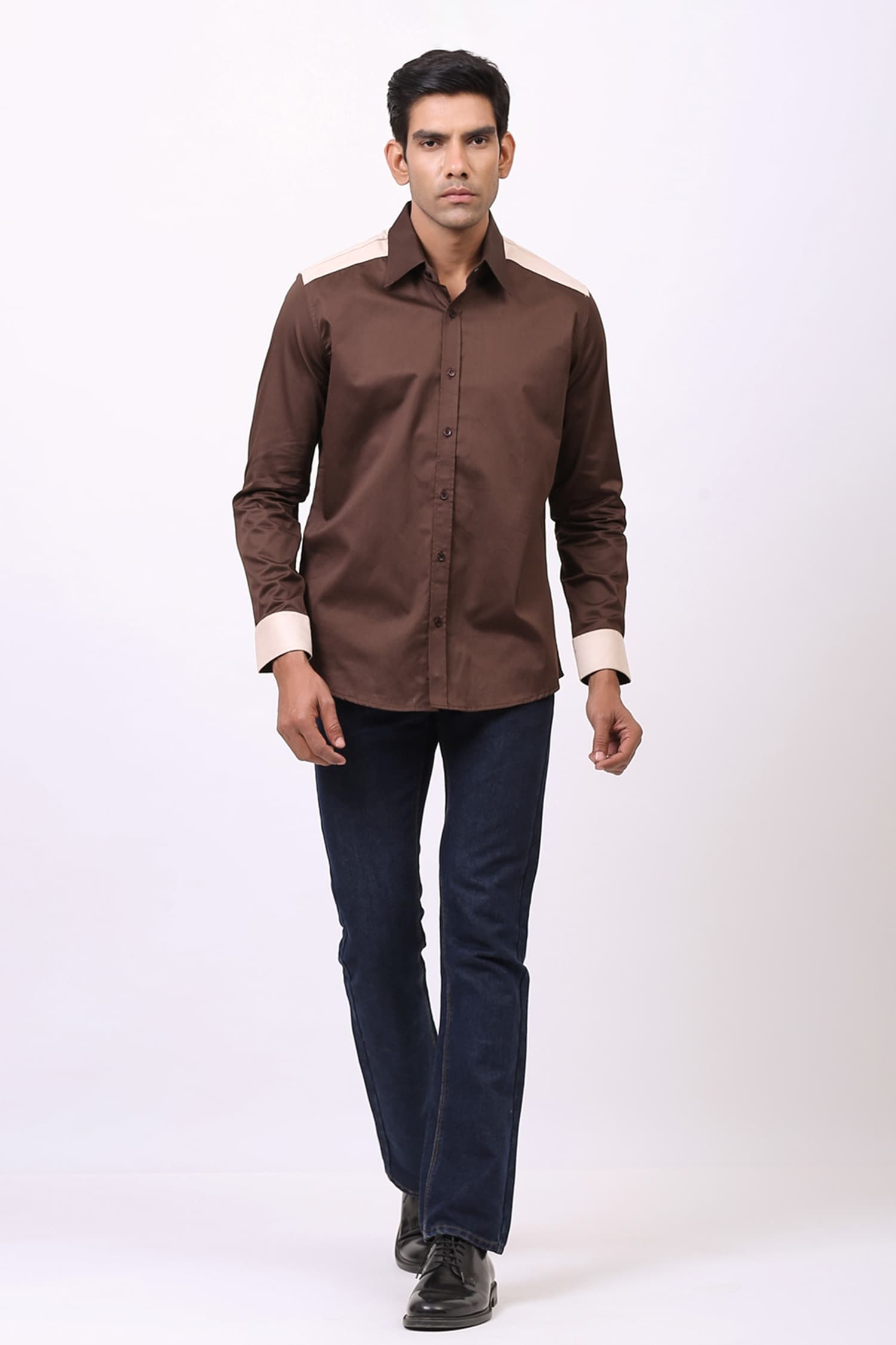 Buy Cosa Nostraa Brown Giza Cotton Patchwork Shirt Online | Aza Fashions