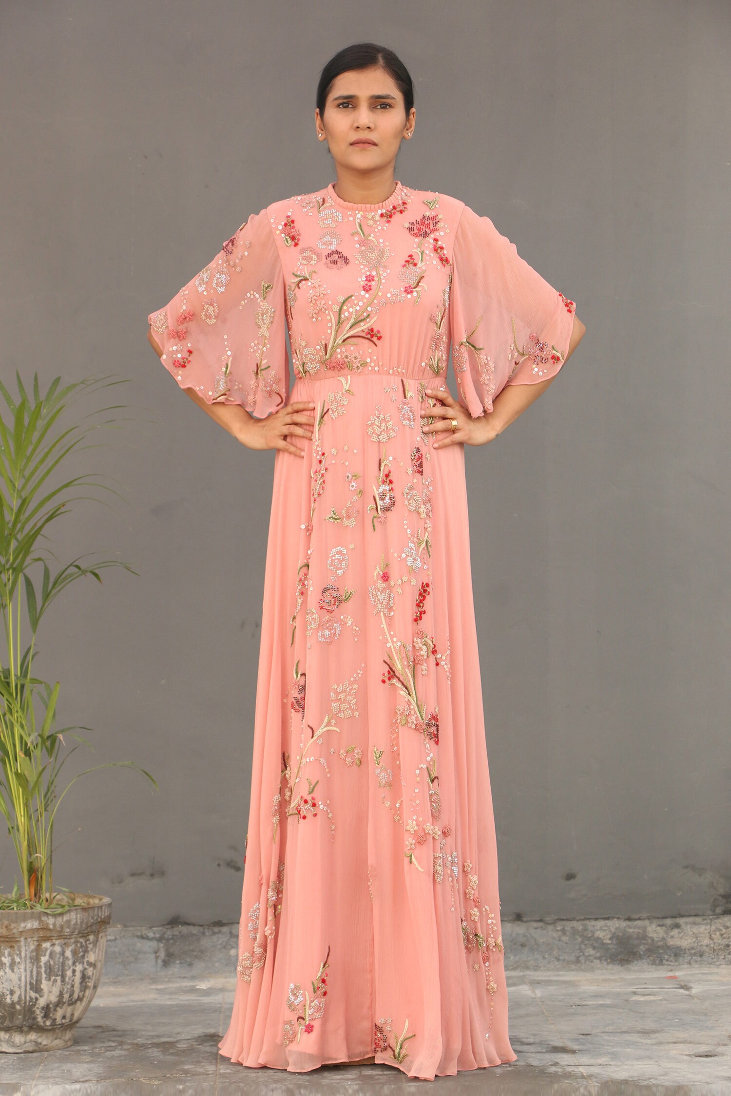 embroidered maxi dress with sleeves