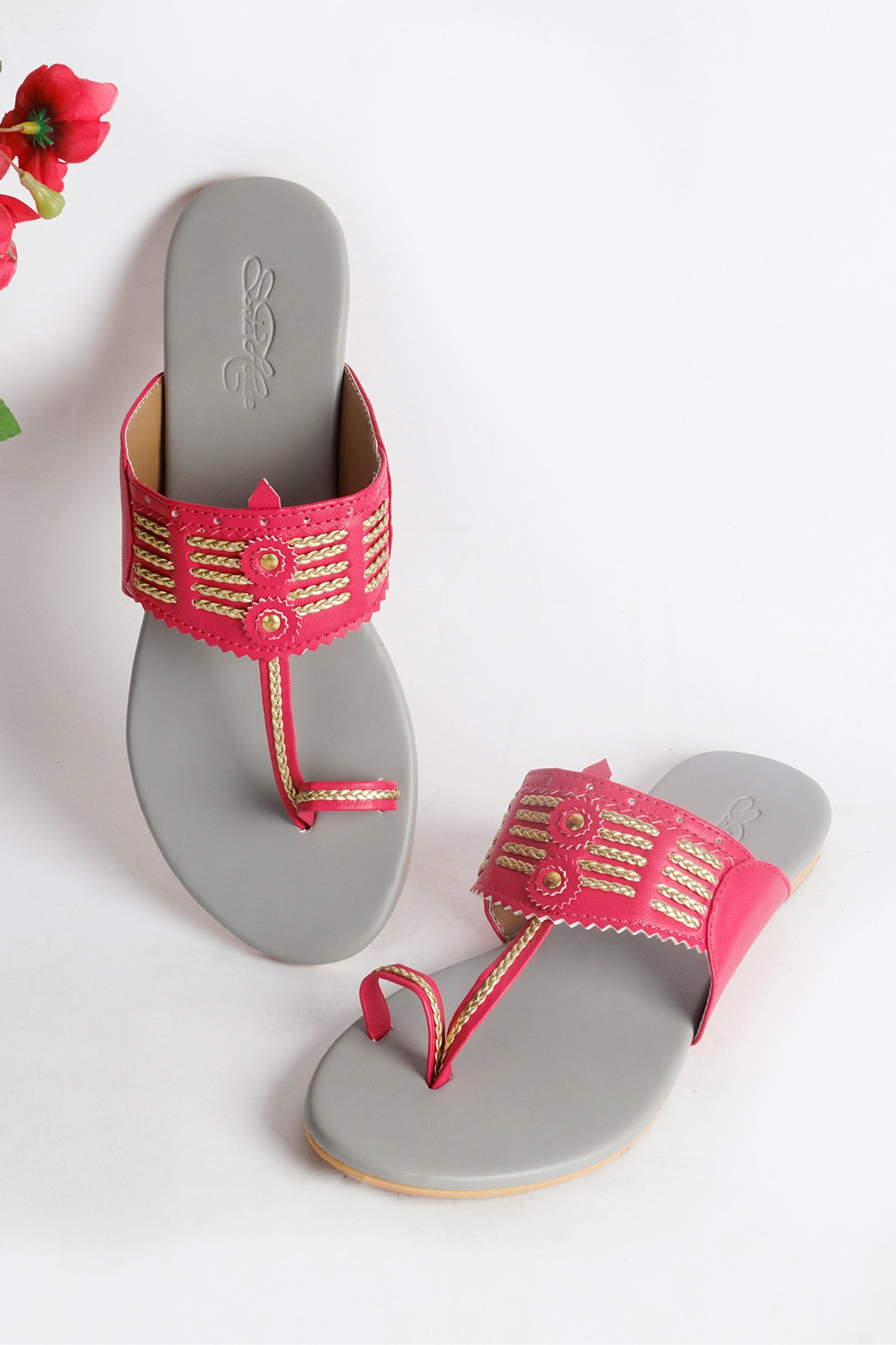 Buy Sole House Grey Embroidered Kolhapuri Sandals Online | Aza Fashions