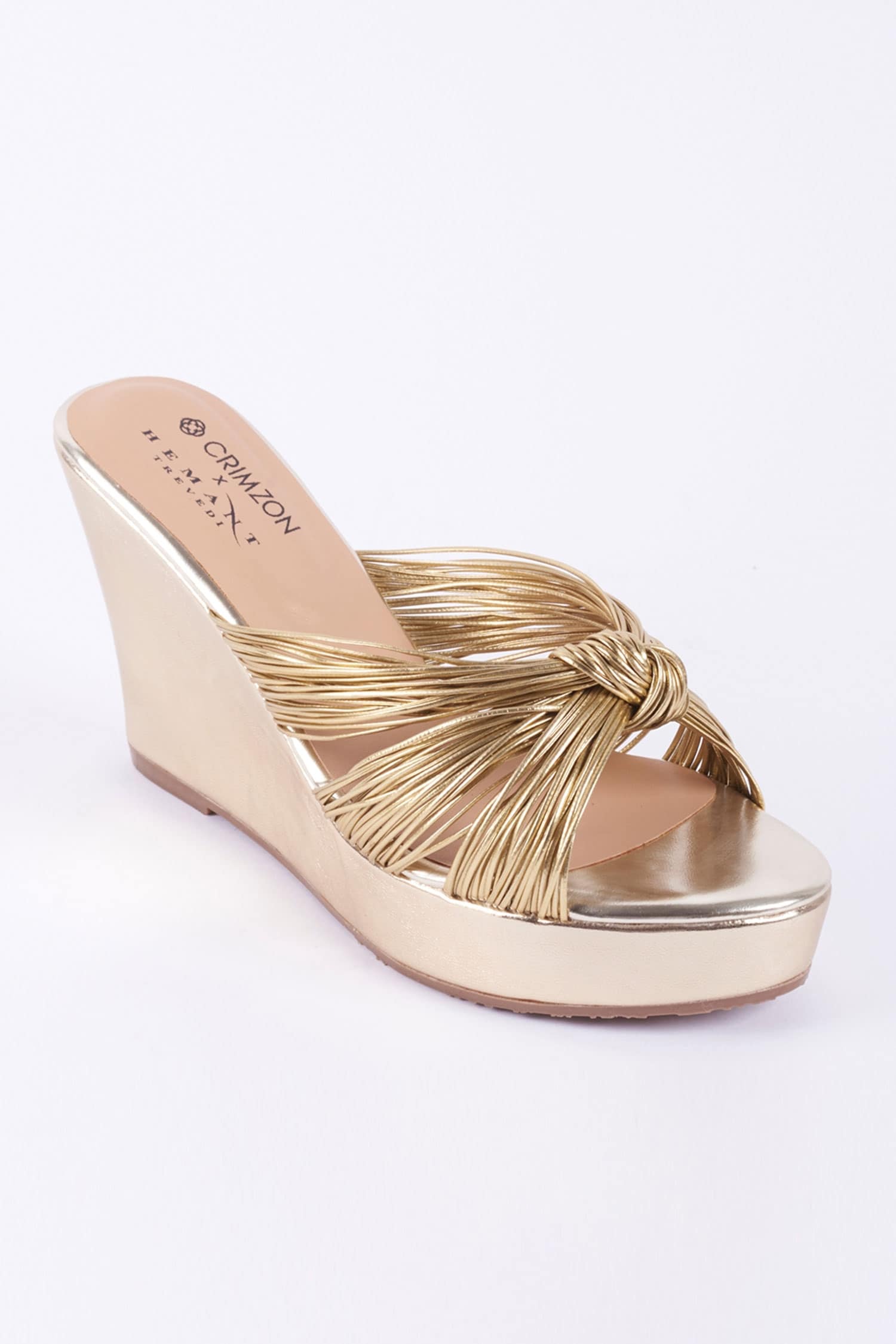 Buy Gold Embroidered Floral Wedges by Essem Online at Aza Fashions.
