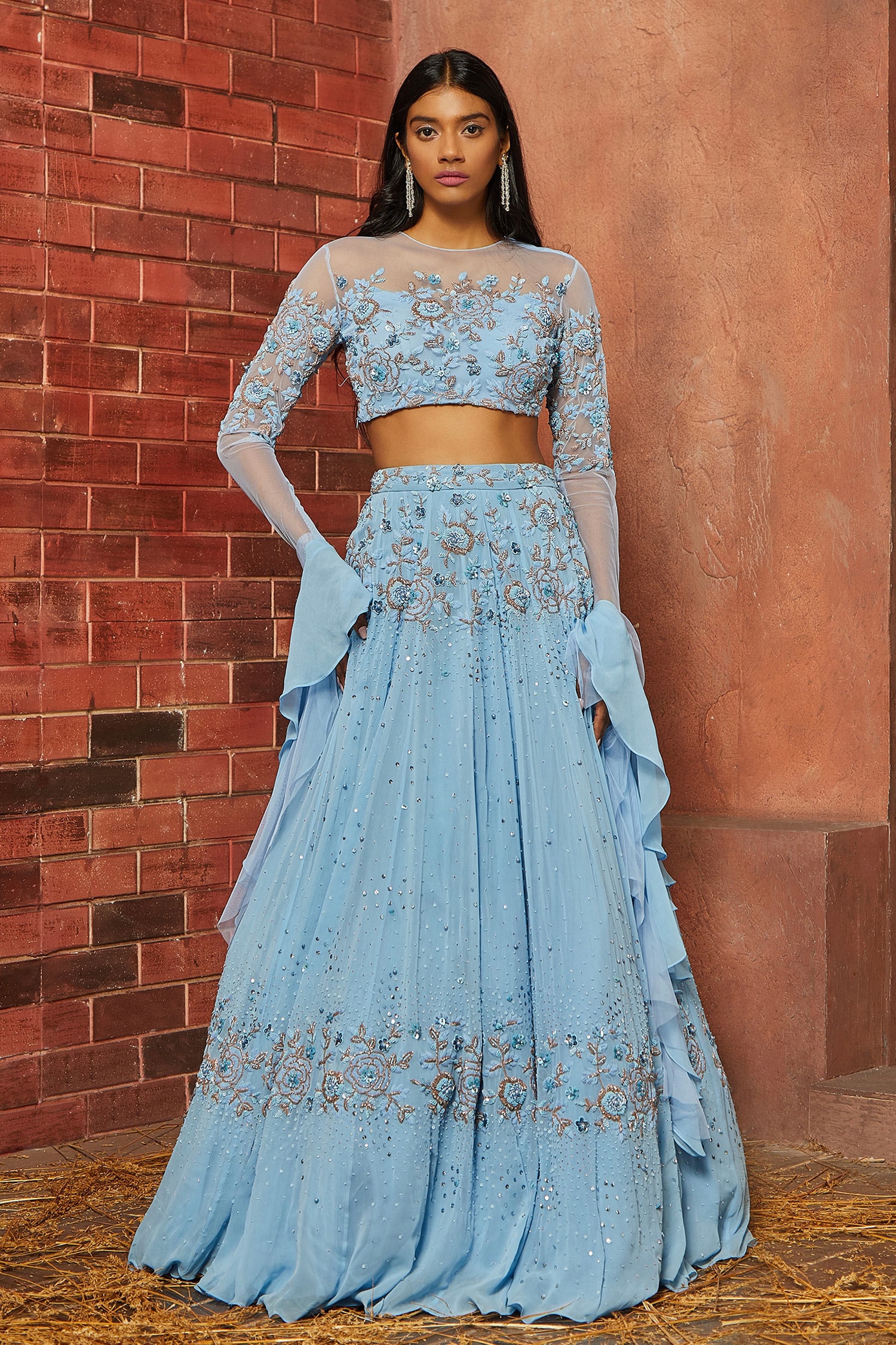 Buy Blue Georgette Embellished Lehenga Set For Women by Shloka Khialani  Online at Aza Fashions.