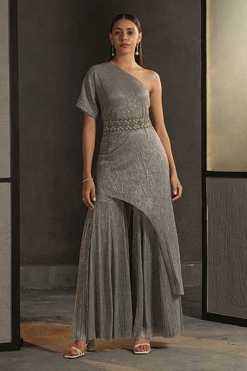 One-shoulder Tunic And Sharara Set 