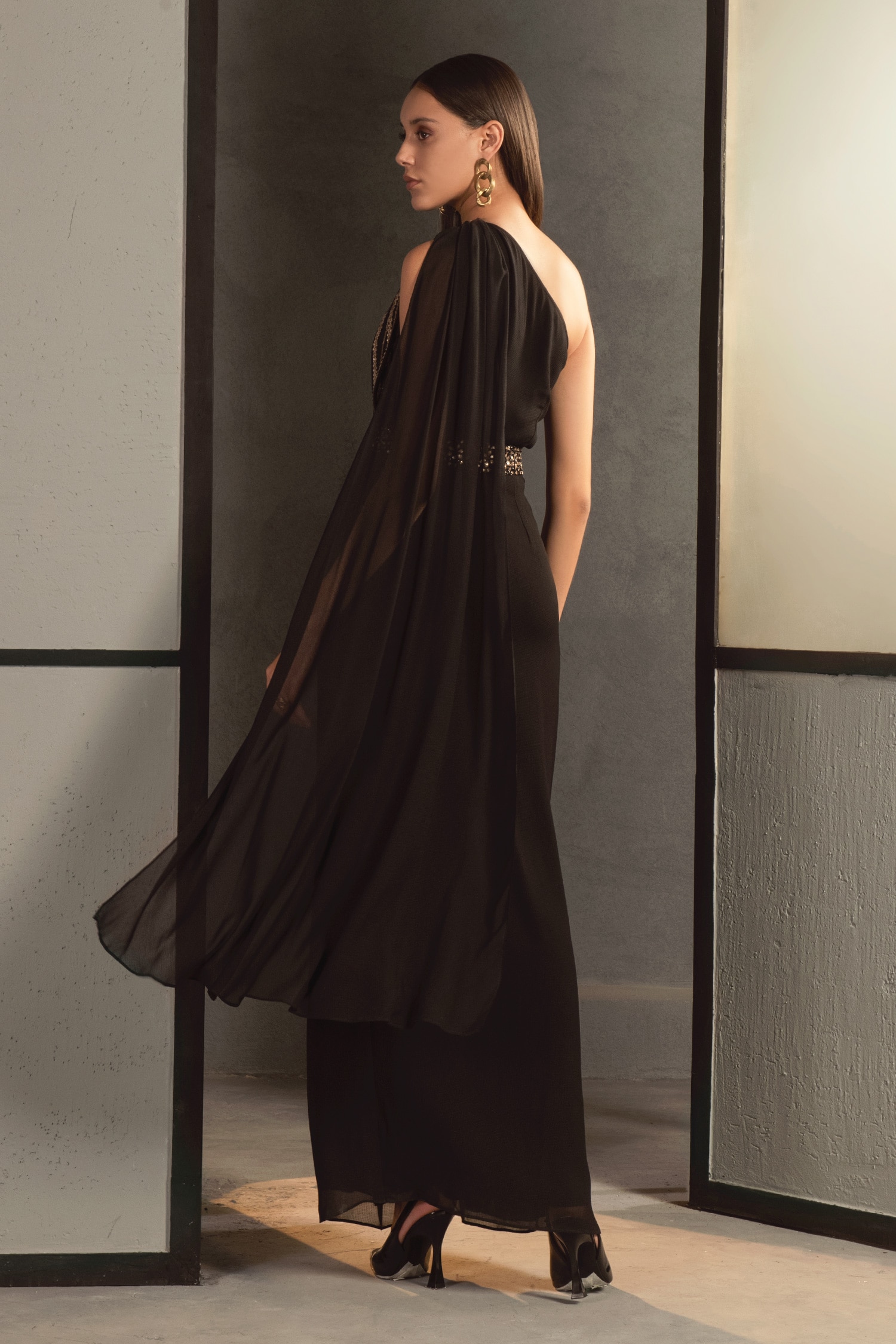 Buy Namrata Joshipura Black Georgette Embellished Saree Gown Online ...