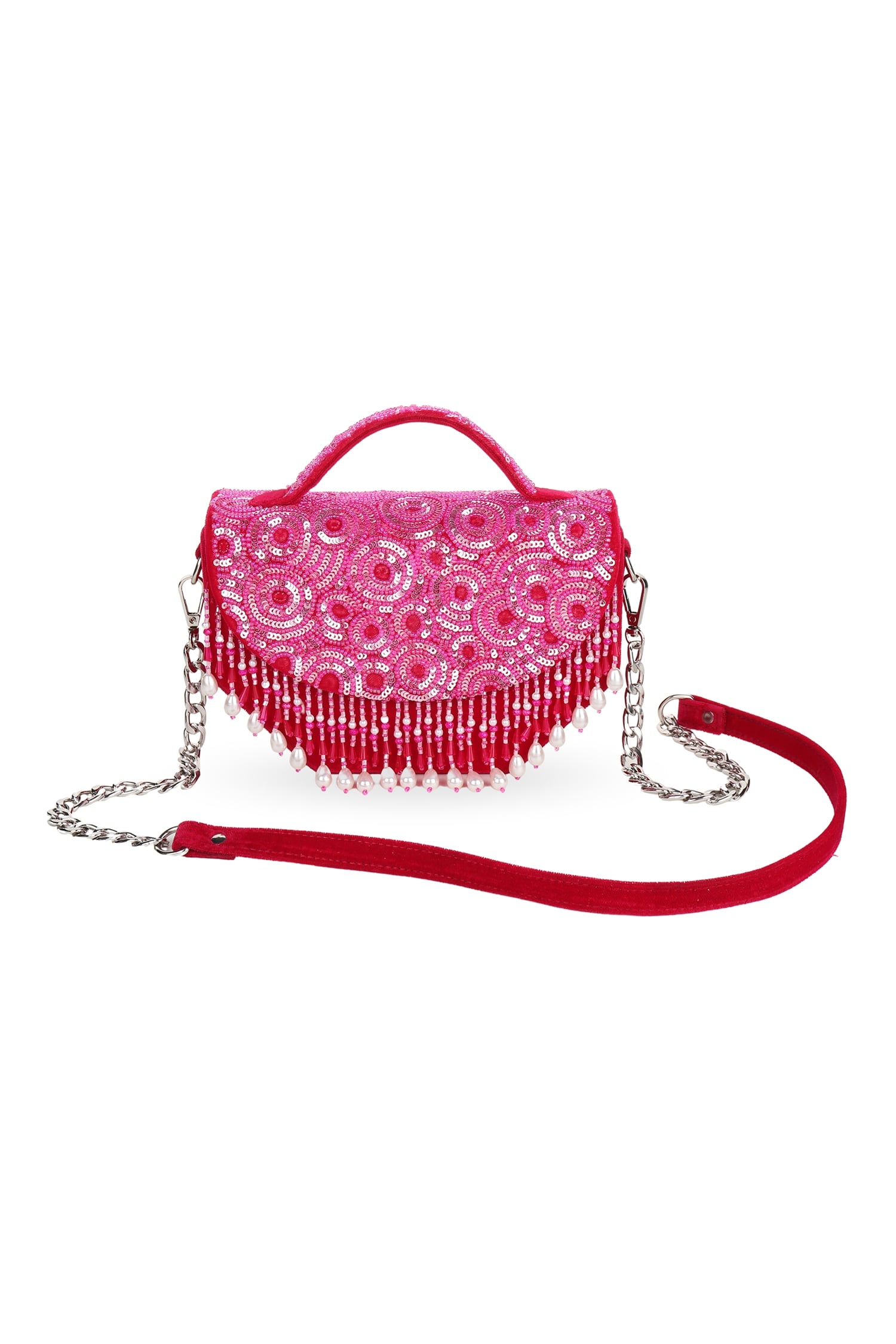 Buy Pink Embroidered Sequins Handbag With Sling by Puro Cosa 
