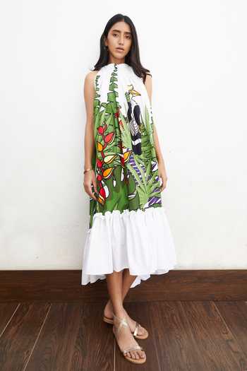 Buy White Cotton Floral, Bird Print Halter Neck Dress For Women by Studio  Moda India Online at Aza Fashions.