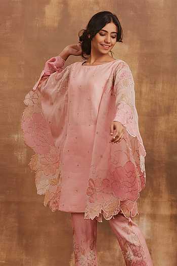 Pink Embroidered Kurta With Pant