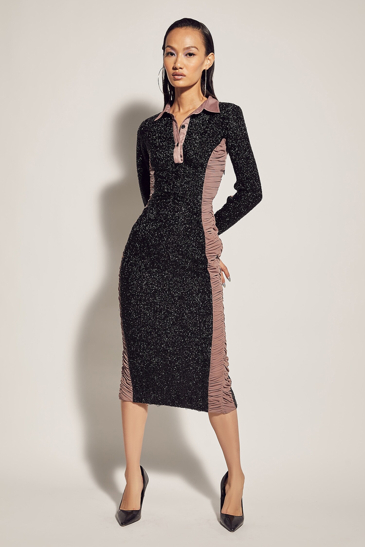 Buy Sameer Madan Black Confetti Recycled Fabric Bodycon Midi Dress