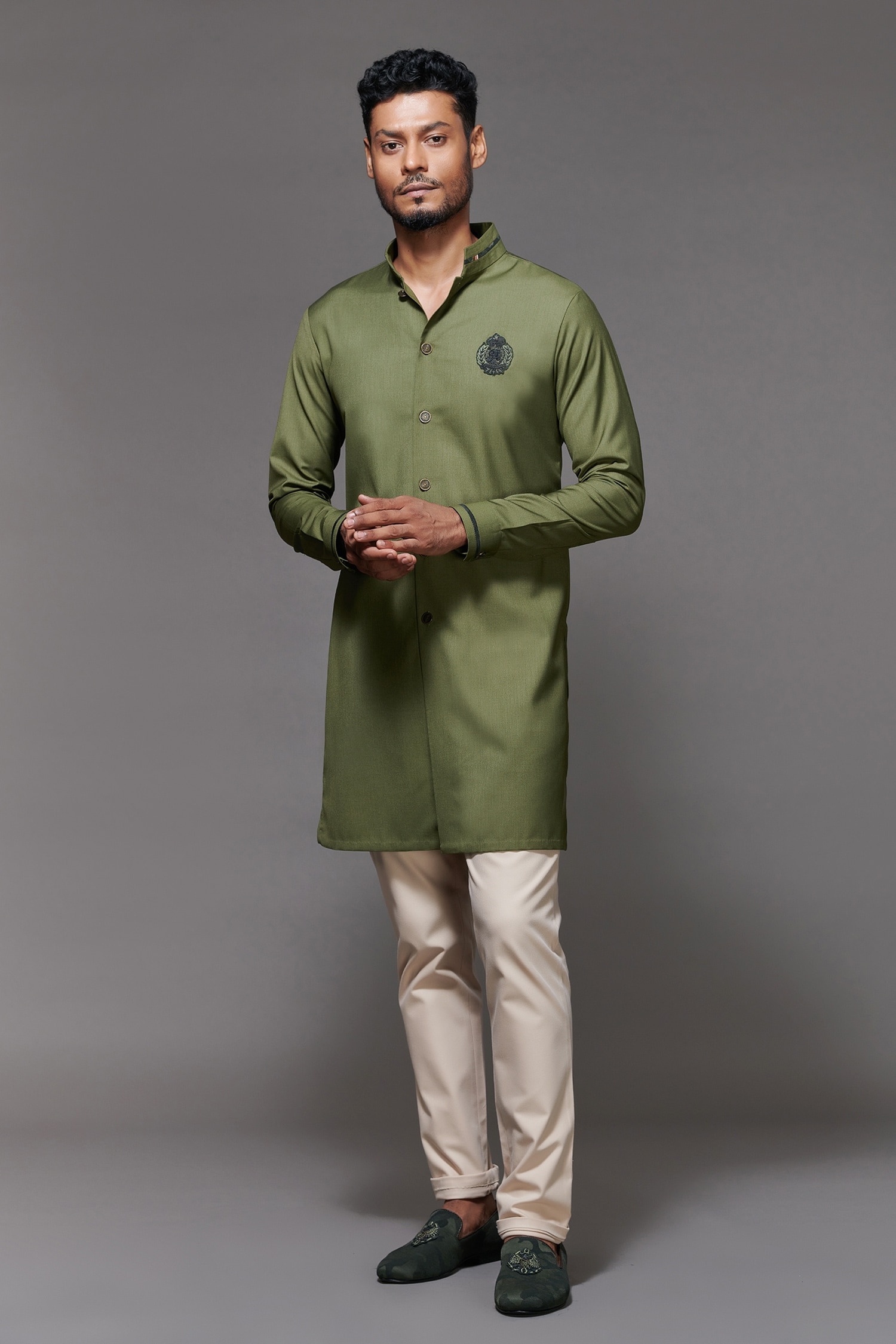 Buy Green Suiting Embroidered Kurta For Men by S&N by Shantnu Nikhil ...