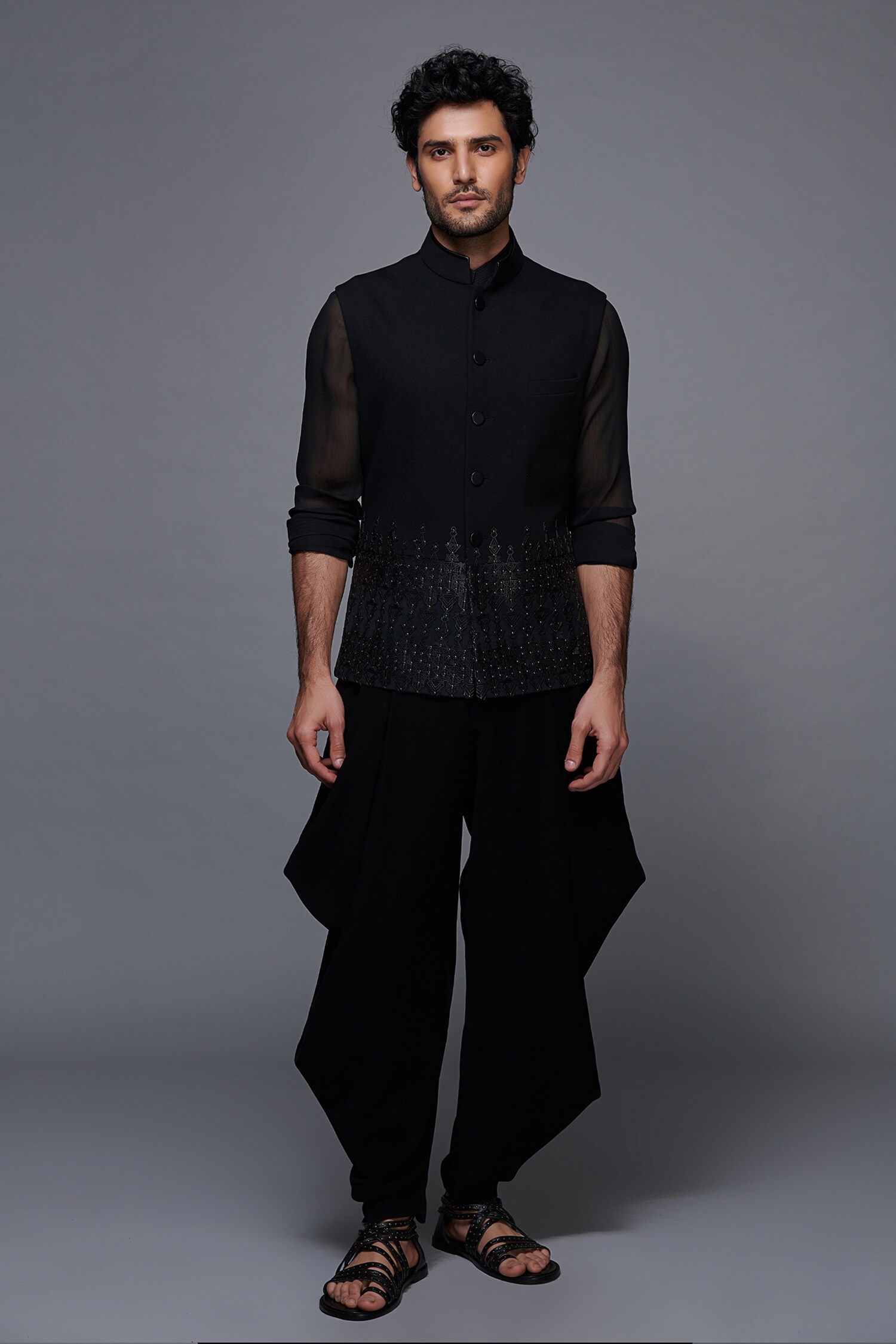 Buy Black Cotton Embellishment Studs Nehru Jacket For Men By S&N By ...