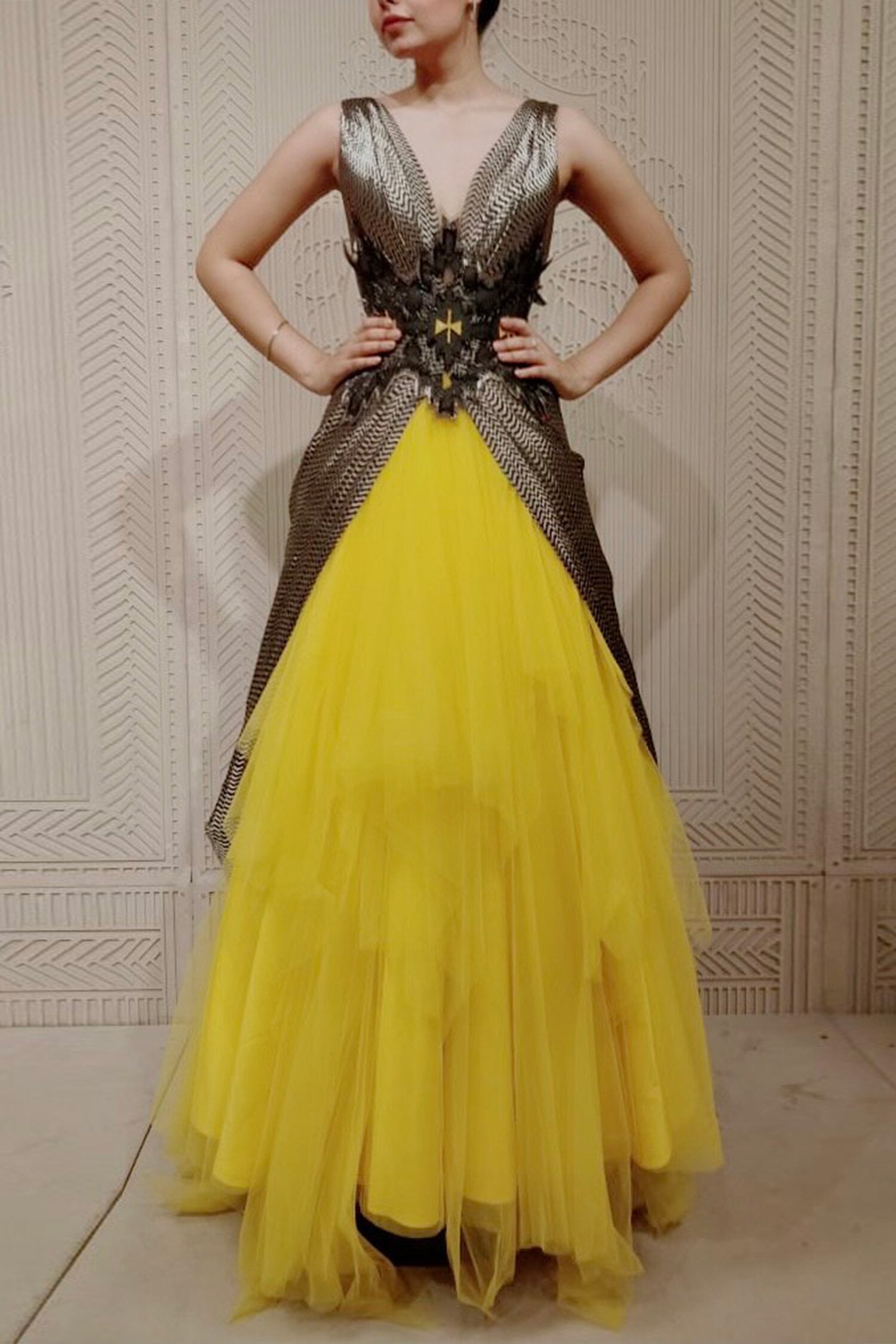 layered ruffle gown