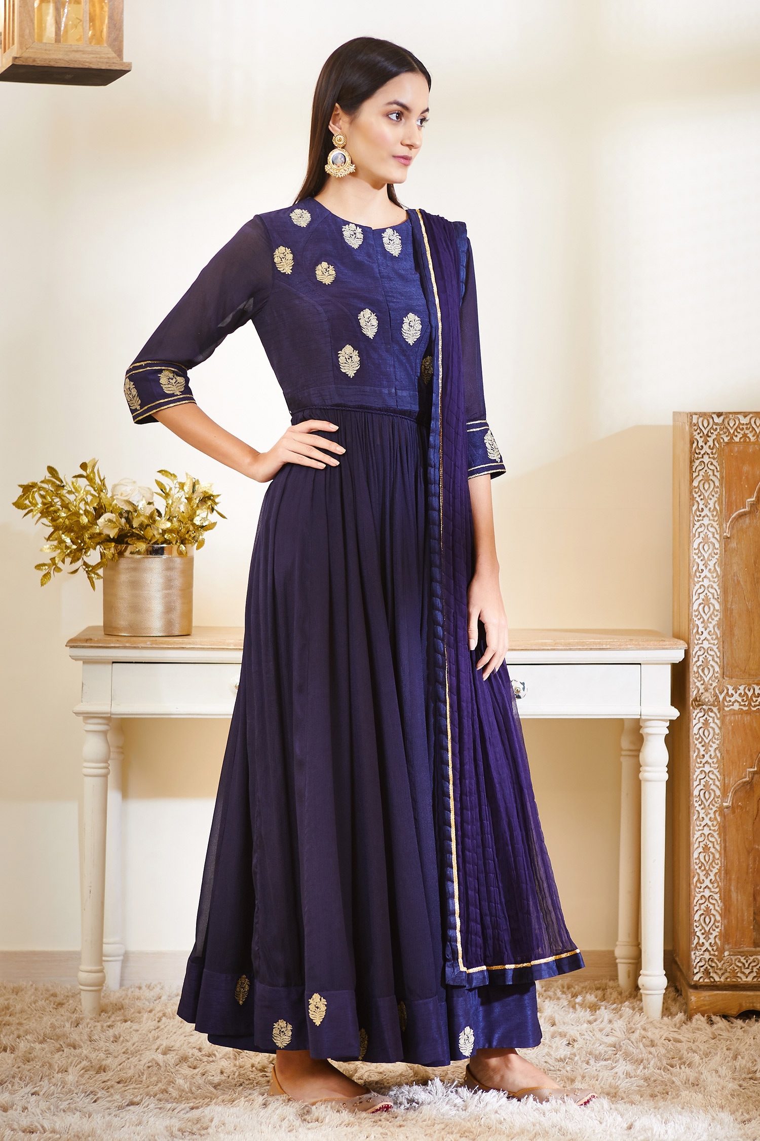 silk gown with silk dupatta
