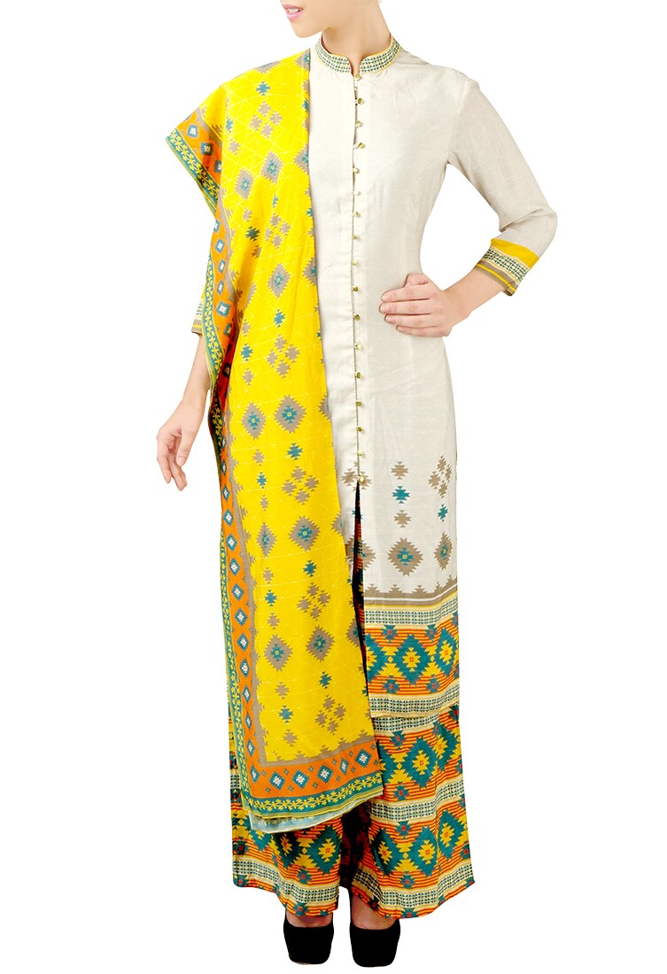 Soup by Sougat Paul Off-white And Yellow Printed Kurta Set