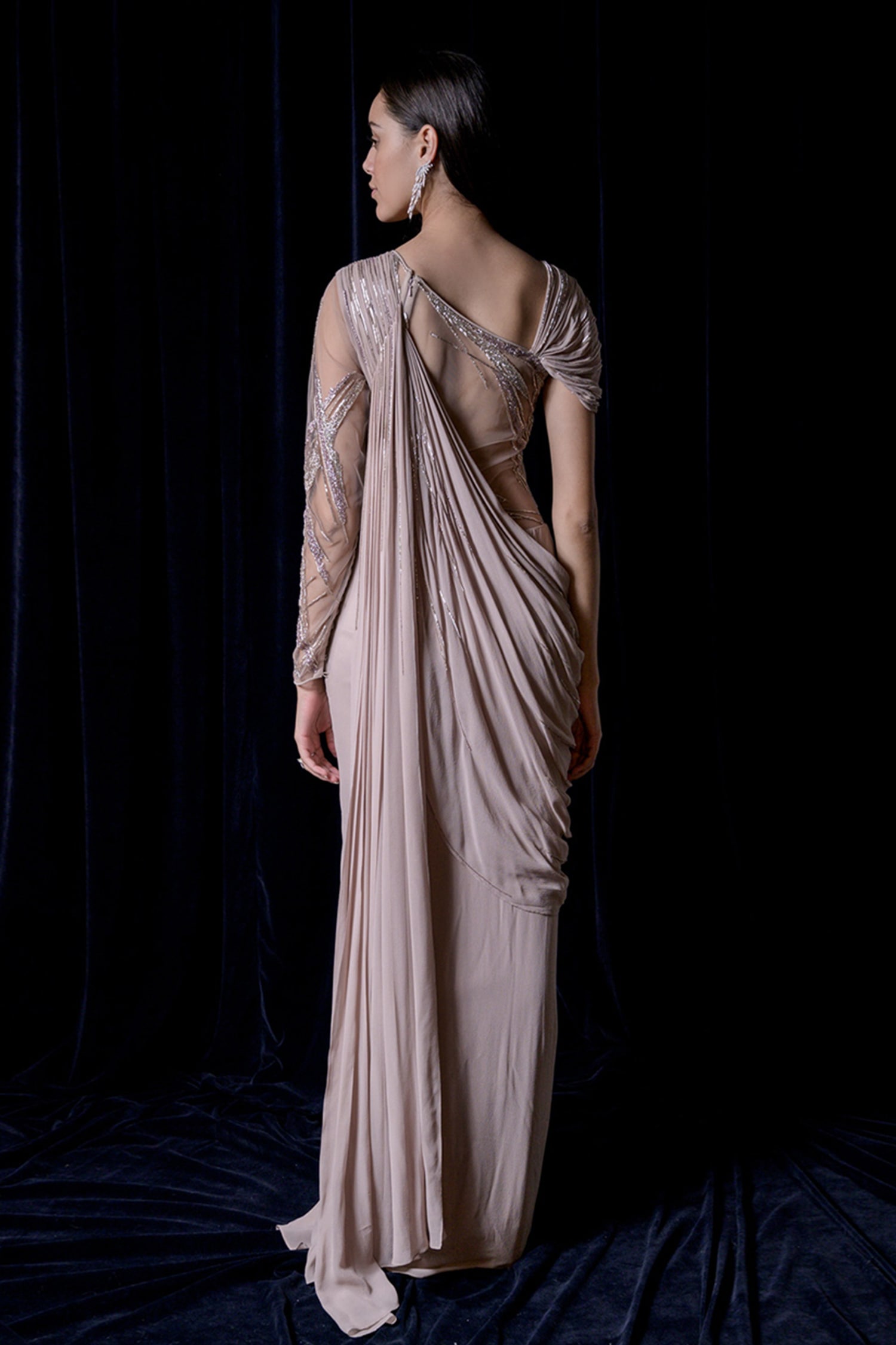 Buy Pre-Draped Embroidered Saree Gown by Gaurav Gupta at Aza Fashions