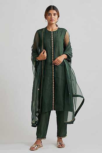 Green Polka Dot Kurta Set main image 1