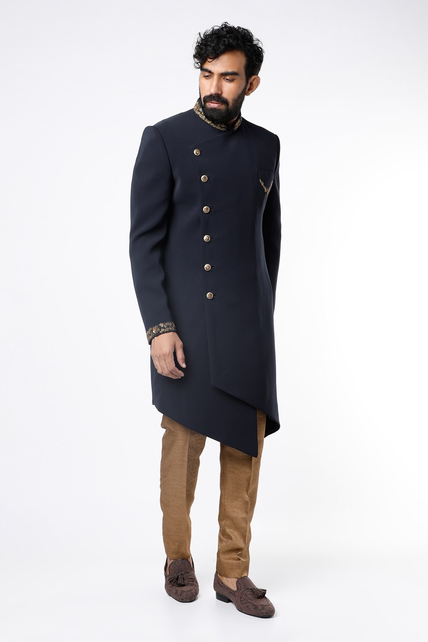 Buy Nero By Shaifali And Satya Blue Bomario Asymmetric Sherwani Pant 