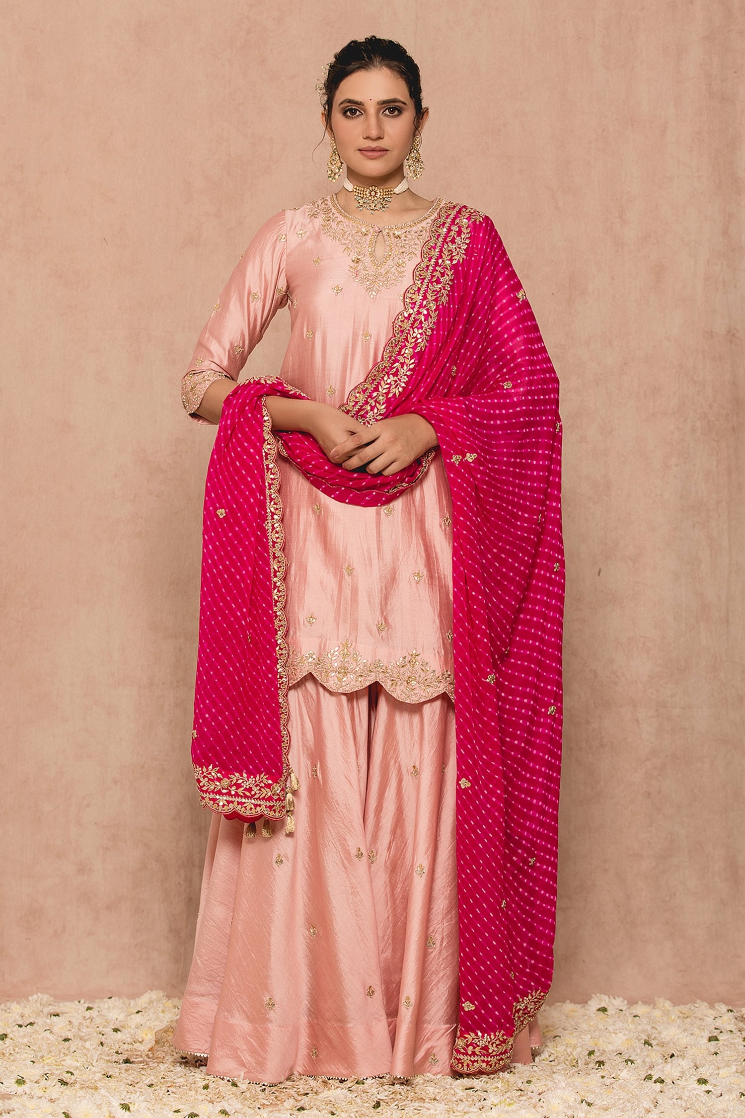 Surbhi shah Pink Cotton Silk Kurta Sharara Set