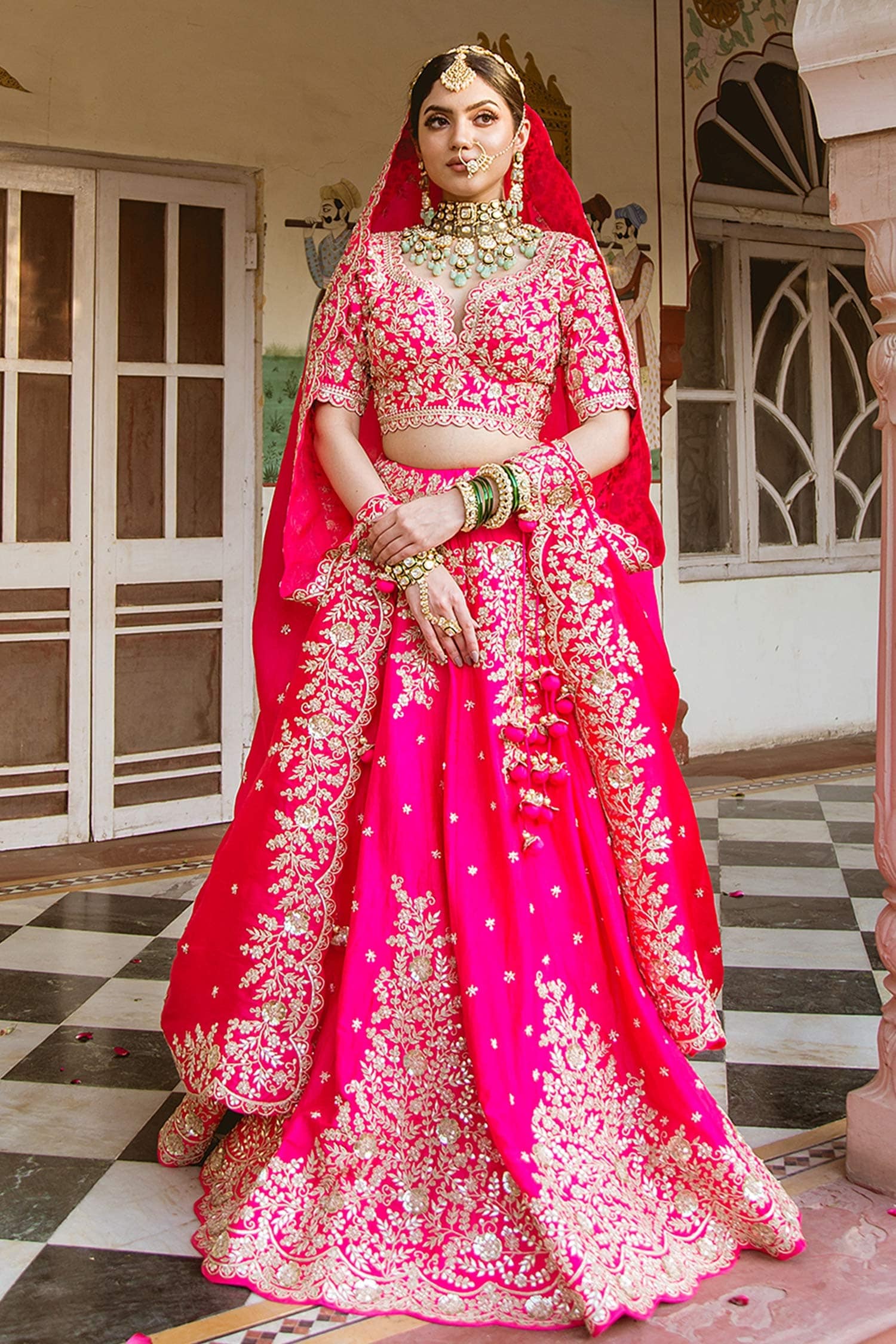 Surbhi shah Pink Silk Marori Embroidered Lehenga Set