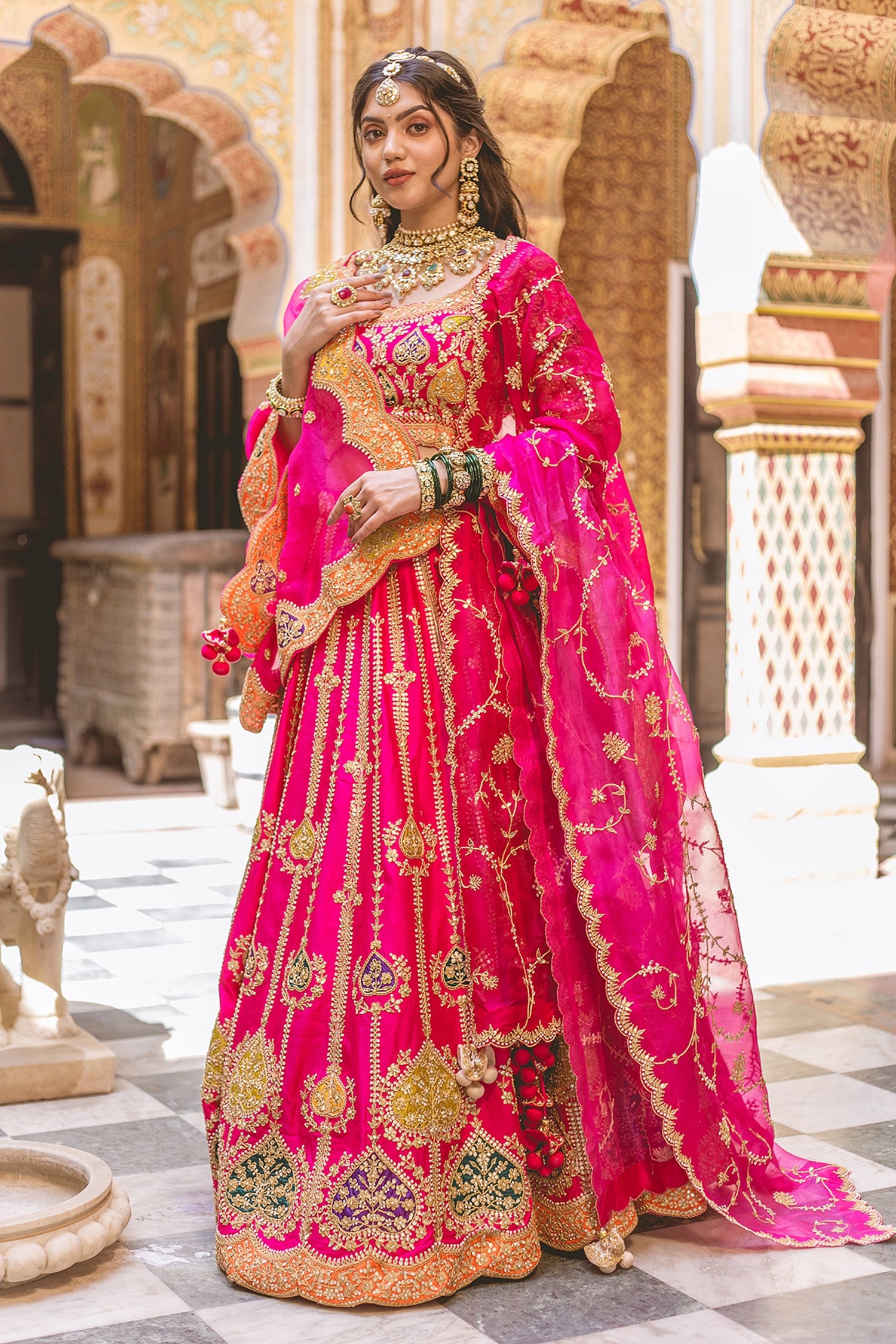 A Strawberry Pink Silk Lehenga Set With Dupatta