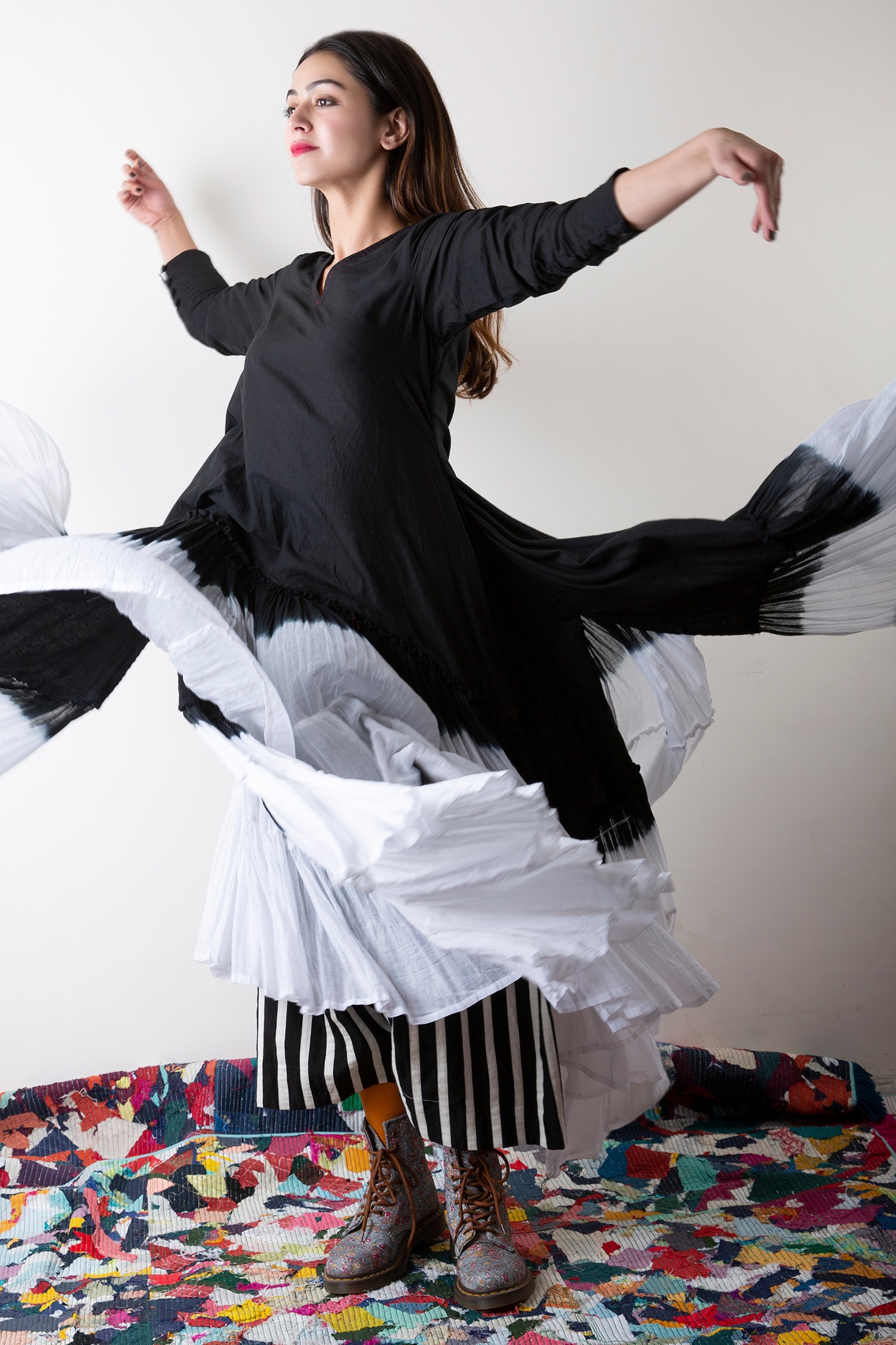 Ka-Sha Black Handloom Cotton Asymmetric Dyed Dress