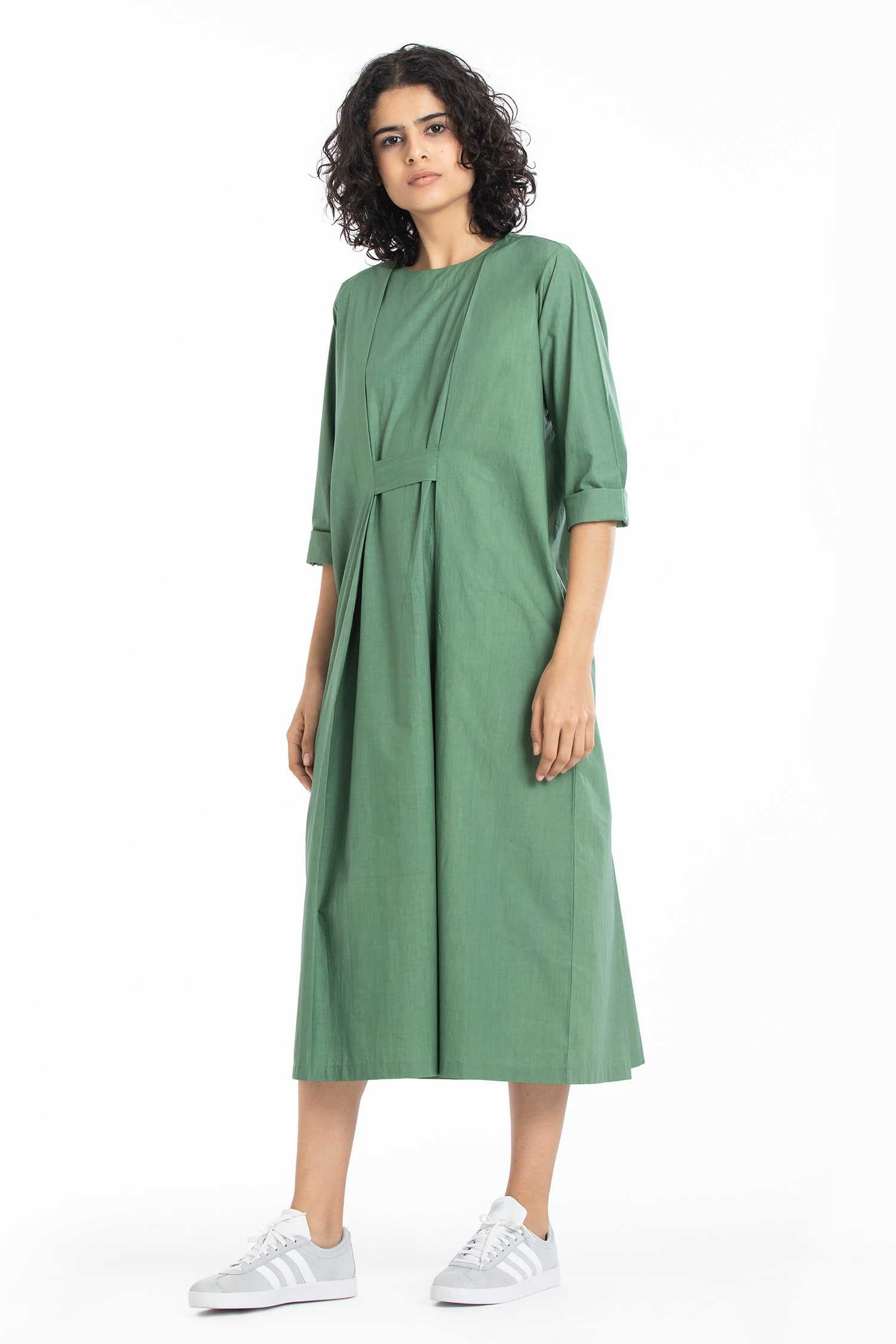 Buy THREE Green Cotton Poplin Box Dress Online | Aza Fashions