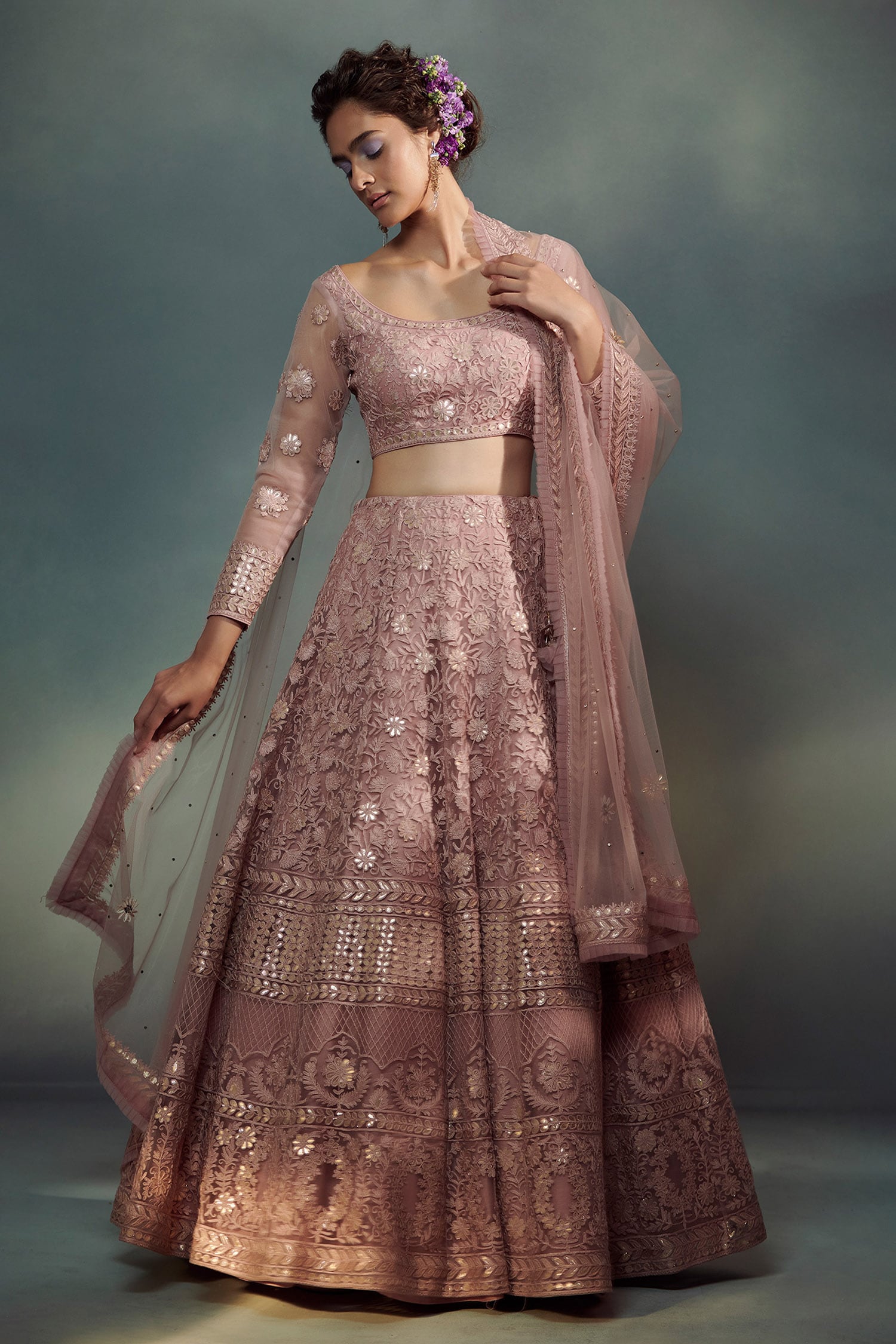 Buy Purple Soft Net; Lining: Cotton Embroidery Scoop Neck Lehenga Set For  Women by Suhino Online at Aza Fashions.