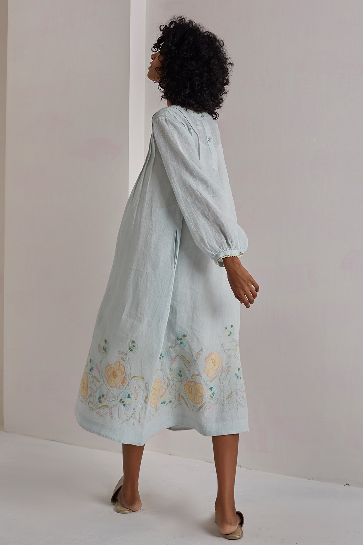 Buy Eka Blue Embroidered Linen Dress Online Aza Fashions