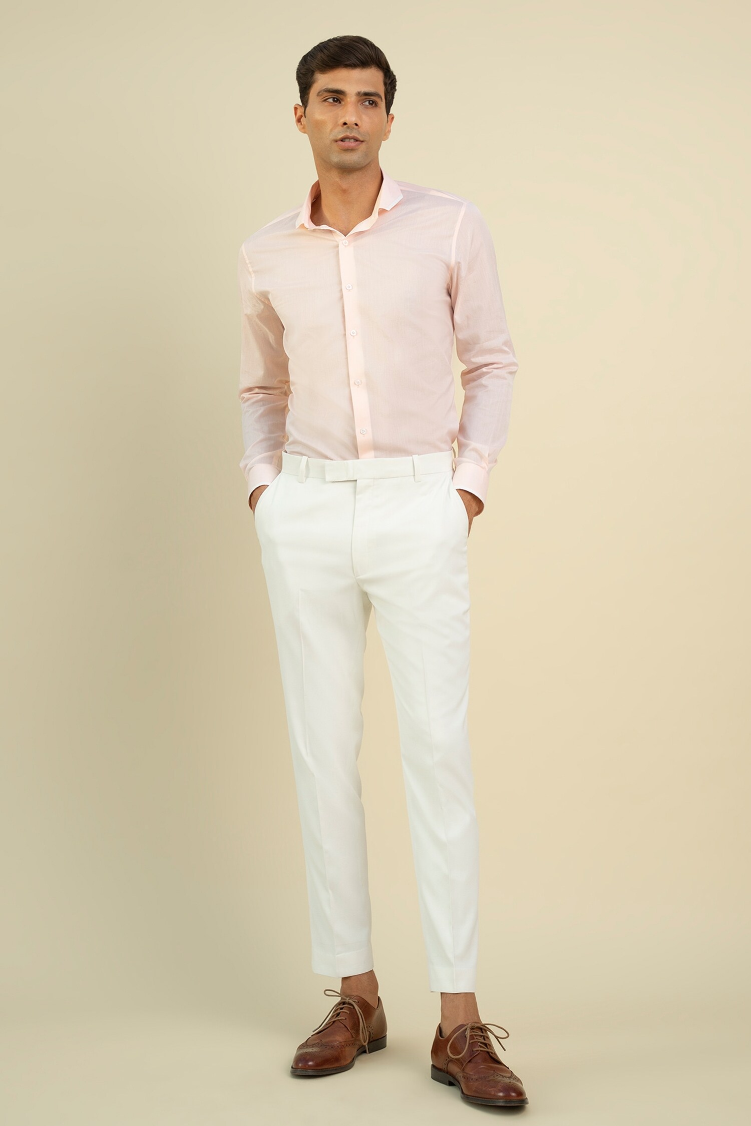 Buy Peach Egyptian Cotton Plain Rothstein Shirt For Men by Philocaly ...