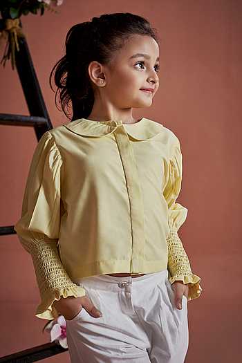 Luxury Yellow Cotton Peter Pan Shirt 