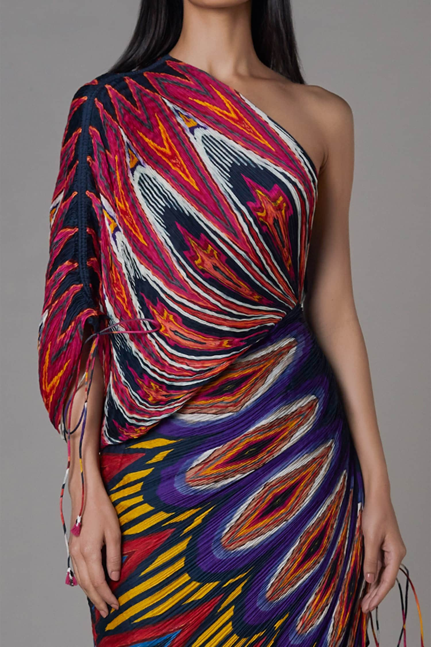 Buy Multi Color Cotton Silk Printed Abstract Asymmetric Pleated