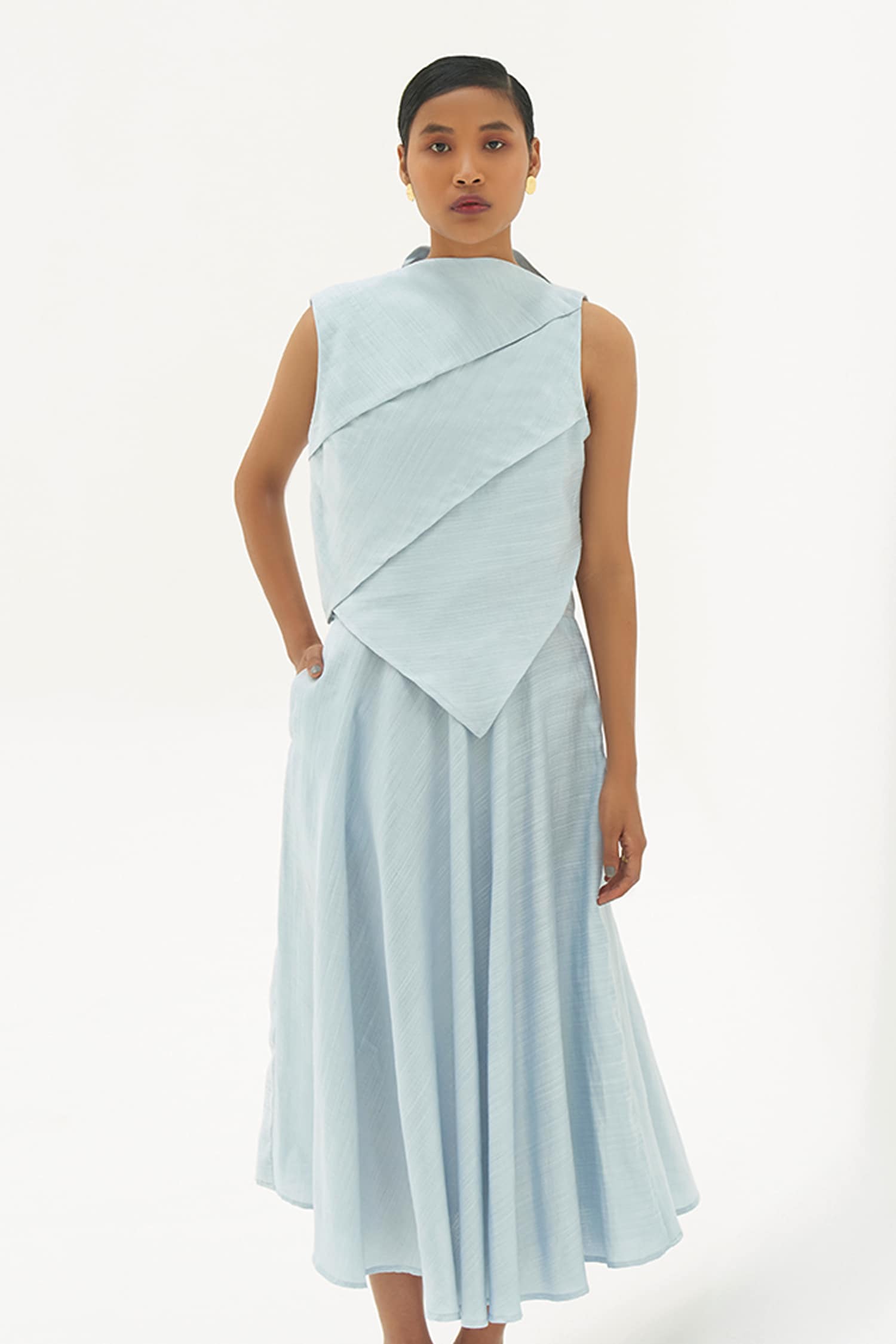Buy Corpora Studio Blue Silk Chanderi Dress Online | Aza Fashions